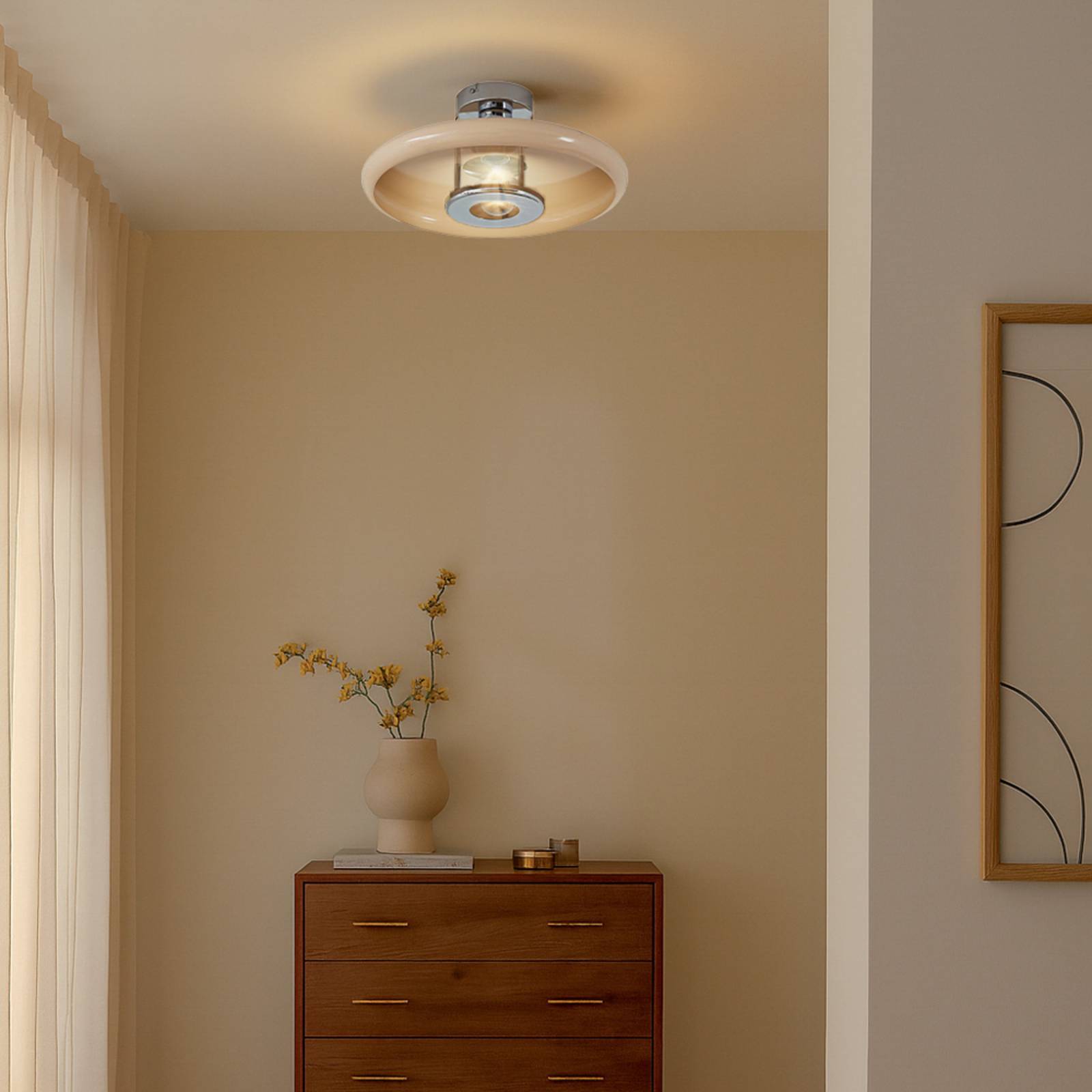 Lindby lampa sufitowa Branford, retro, Ø 35 cm, beżowa, metal