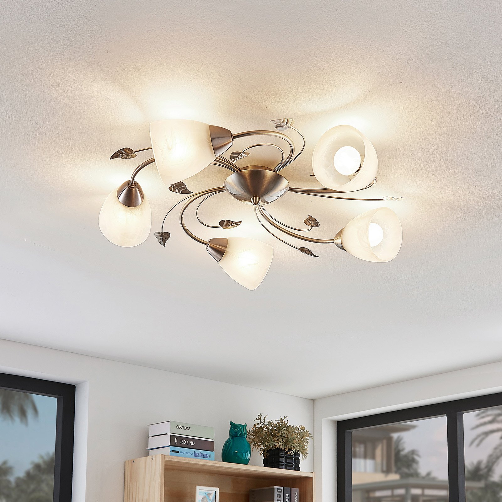 Yannie 5 Lampa Sufitowa Nickel/Opal - Lindby