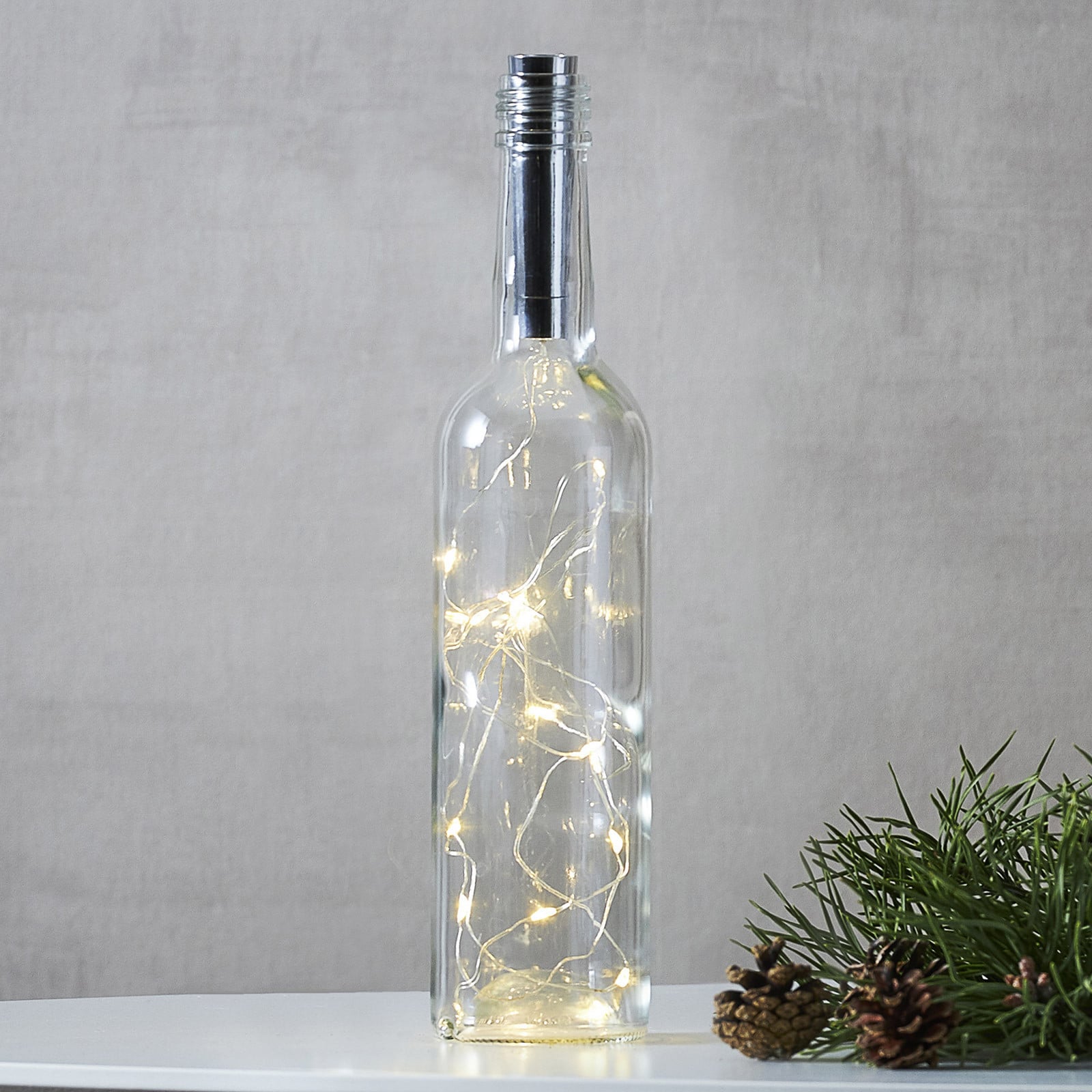 STAR TRADING Svjetleći lančić za boce Dew Drops 75cm, srebrni - srebro - Metal