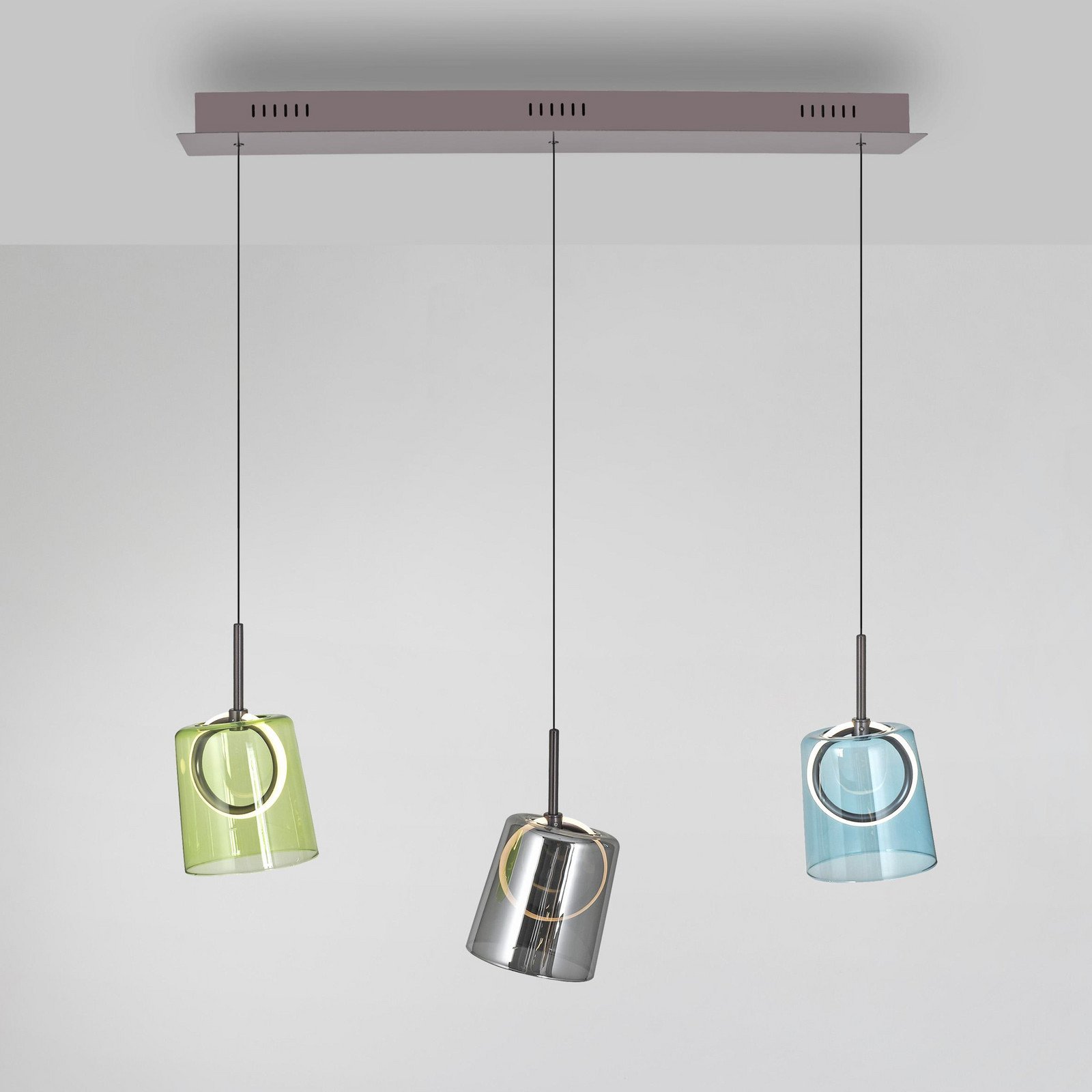 Paul Neuhaus Lampă suspendată LED Zula lungime 87 cm colorată 3 becuri. - Camera de zi / sufragerie - modern - gri fum verde albastru - Sticlă