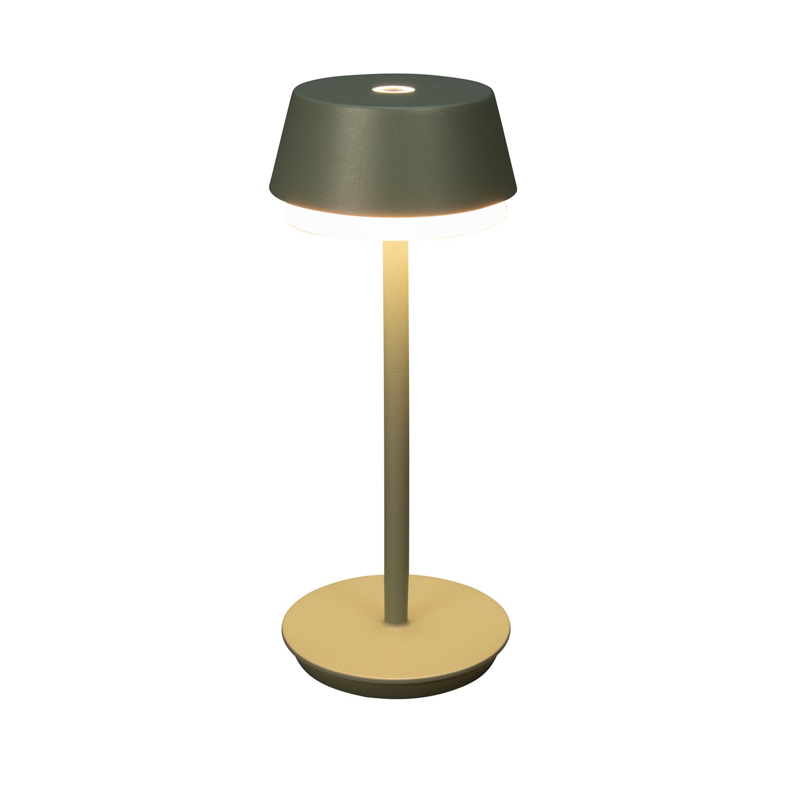 Lampe de table LED à accu Lyon, vert/gris, IP54, variateur d'intensité,