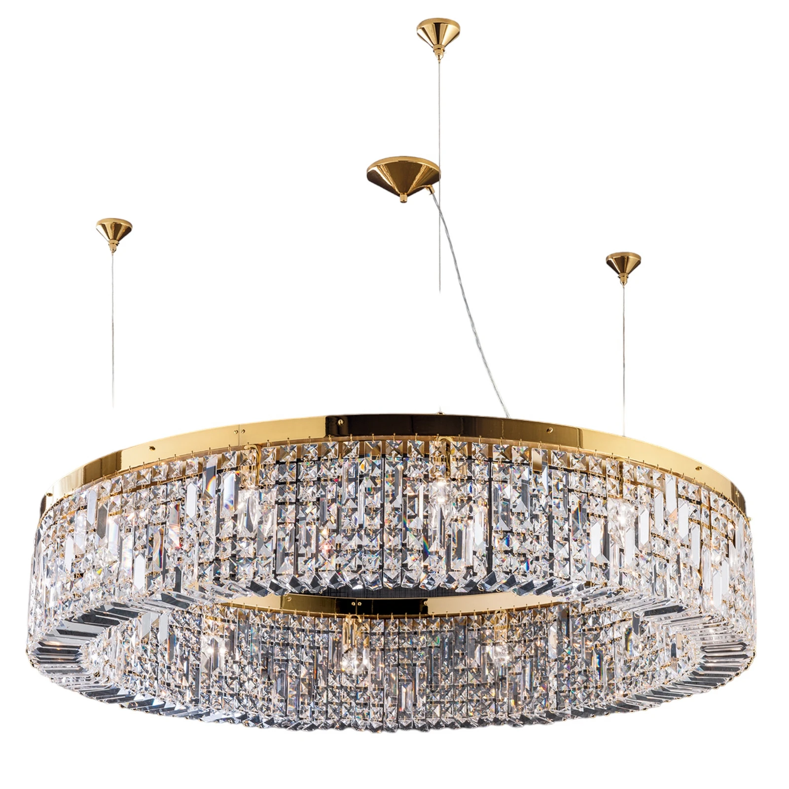 Glossy crystal hanging lamp Ring 110 cm gold