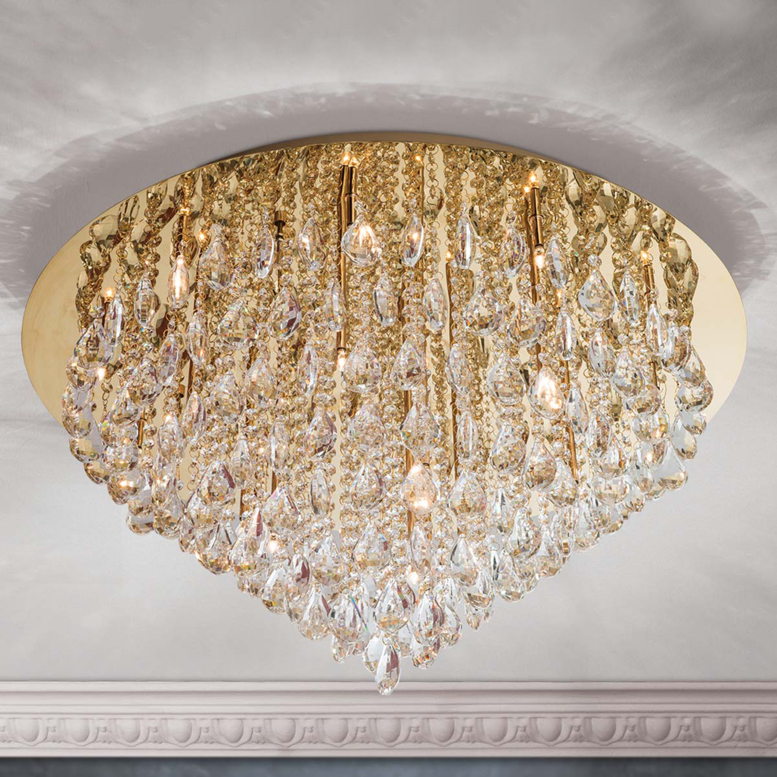 Kryształowa lampa sufitowa Helene, złota, 75 cm
