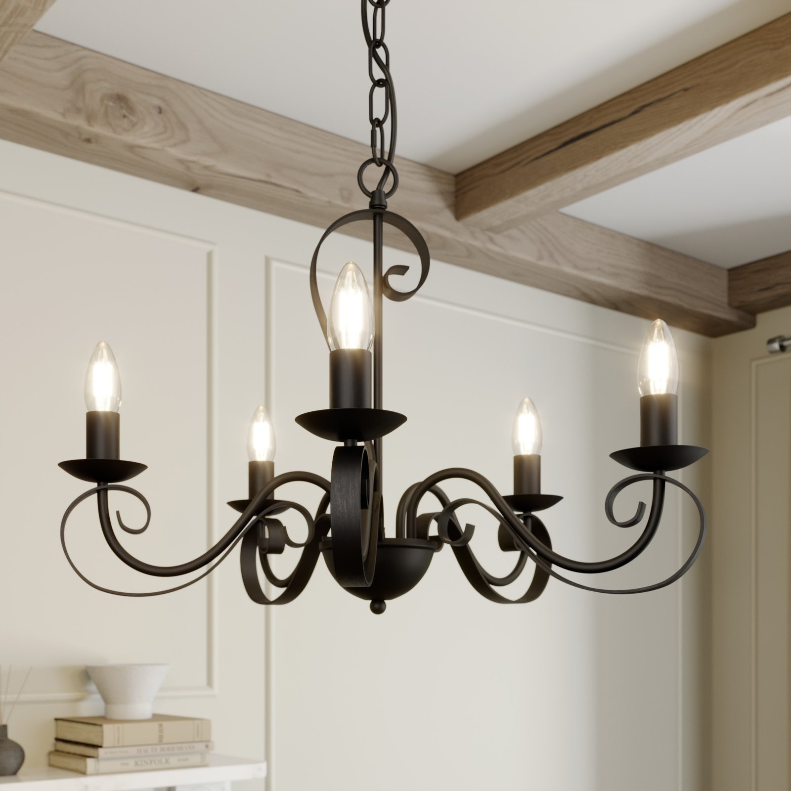 Lindby Shervan chandelier, 5-bulb, brown