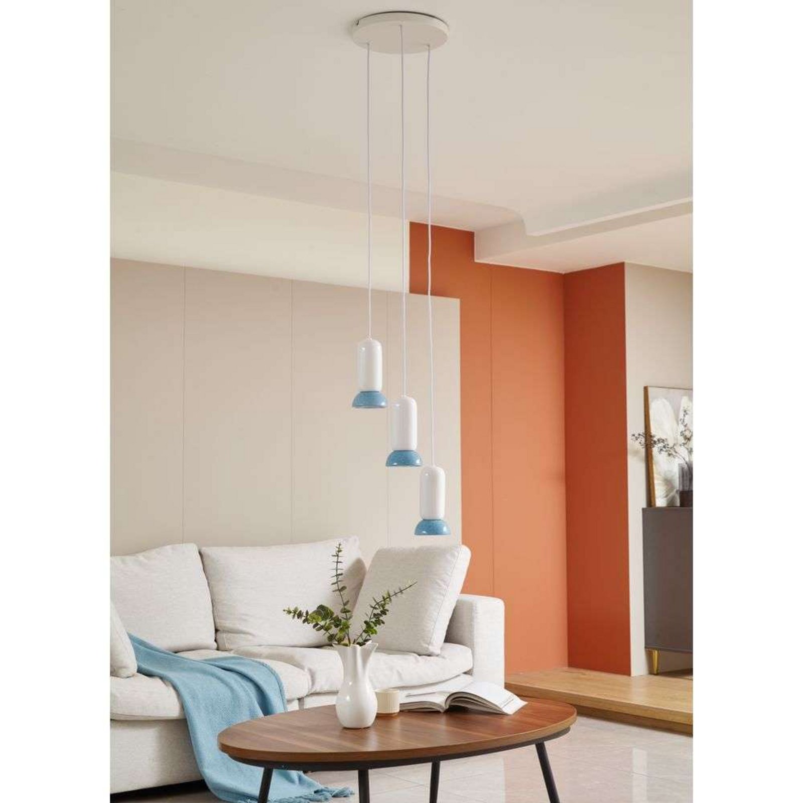 Kerimi 3 Lustră Pendul Creme/Blue - Lindby