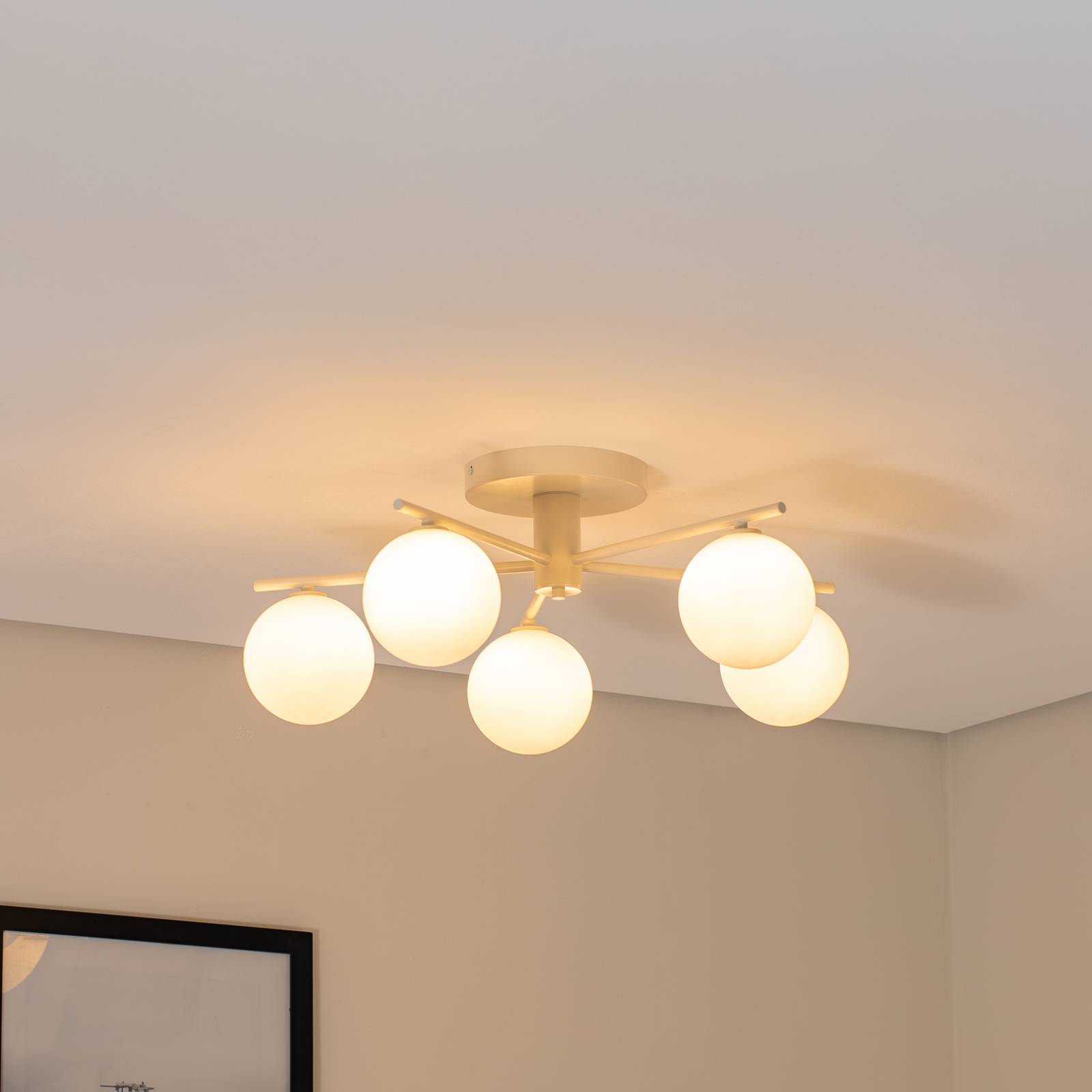 Deckenleuchte Prato, creme, Glas, 5-flammig günstig online kaufen