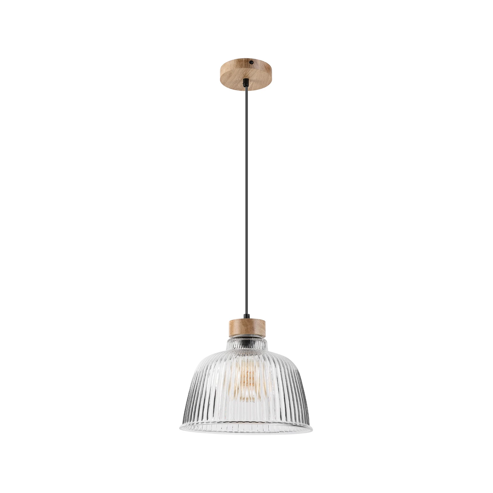 Lampada a sospensione Asta, legno di quercia/vetro, Ø 28 cm, E27