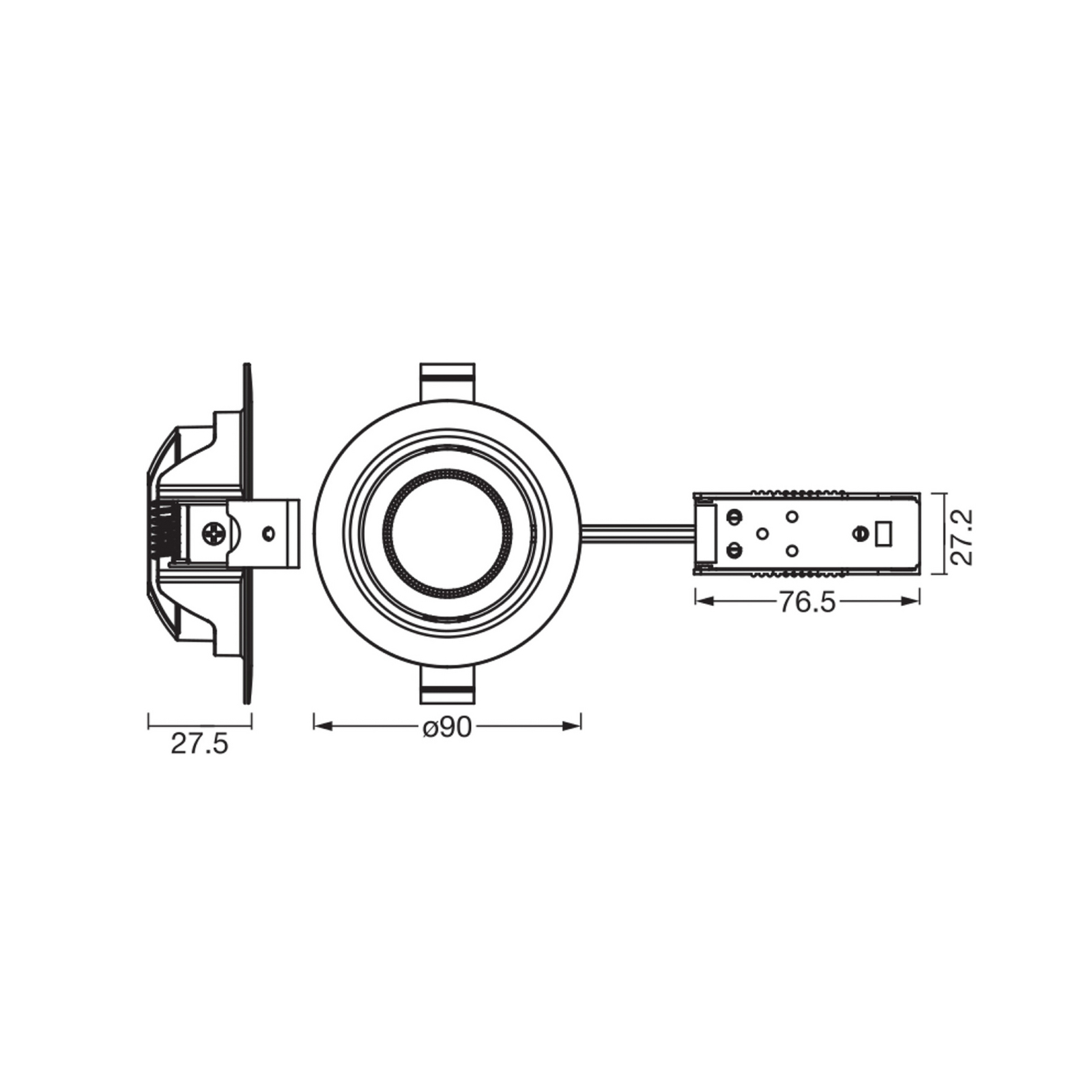 Σετ 3 ενσωματωμένων σποτ LED OSRAM, 2.700 K, 120°, ορείχαλκος, Ø 9 cm Σετ 3 ενσωματωμένων σποτ LED OSRAM, 2.700 K, 120°, ορείχαλκος, Ø 9 cm