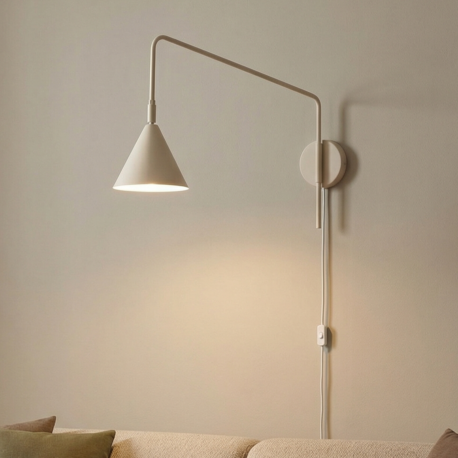 Vägglampa LYS, beige, Ø 14 cm, metall, stickkontakt, E14