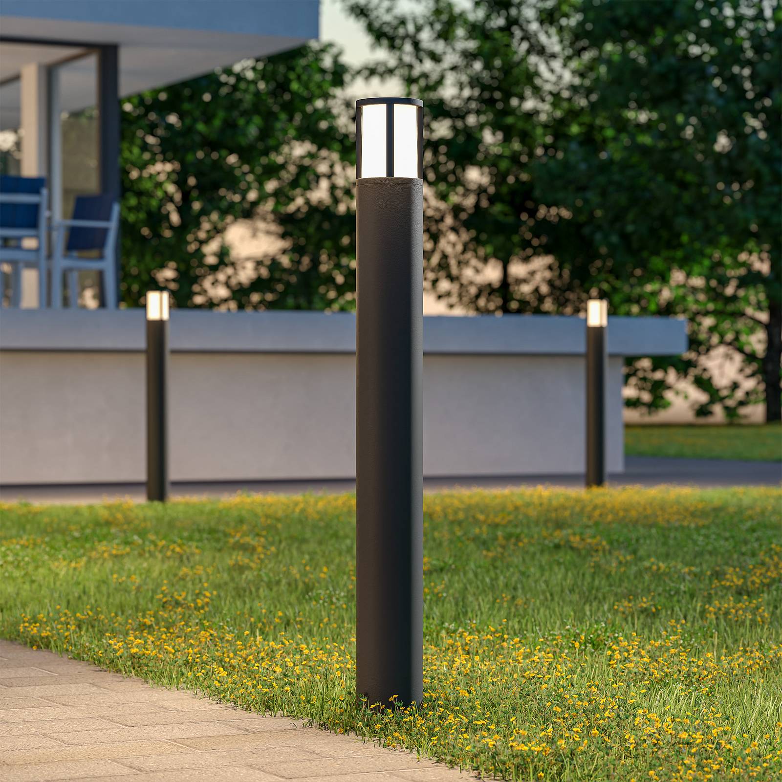 Wegeleuchte Facado II, Höhe 100 cm, rund, dunkelgrau/opal günstig online kaufen