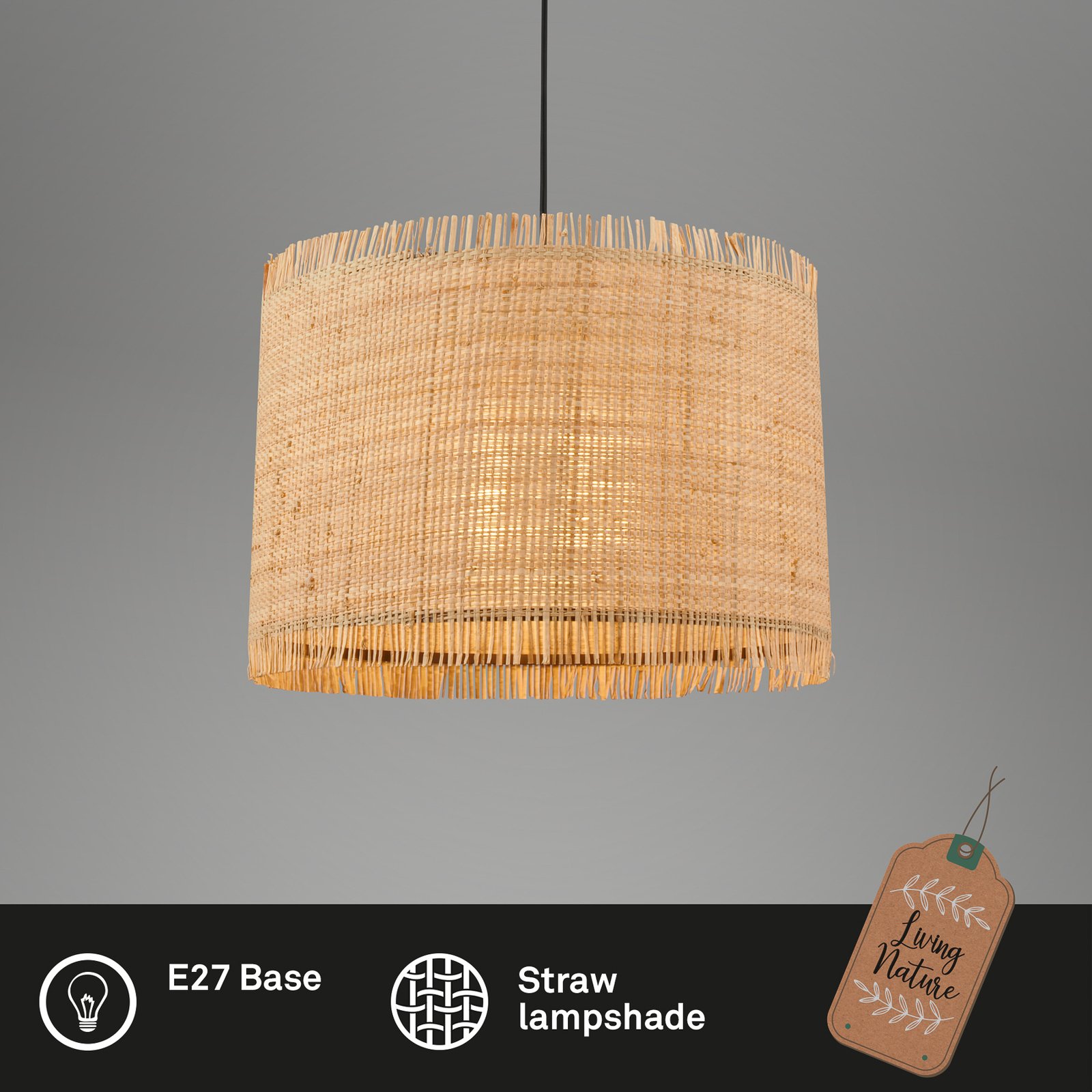 Borra hanglamp, 1-lamp, natuurlijke kleur, stro, Ø 40 cm