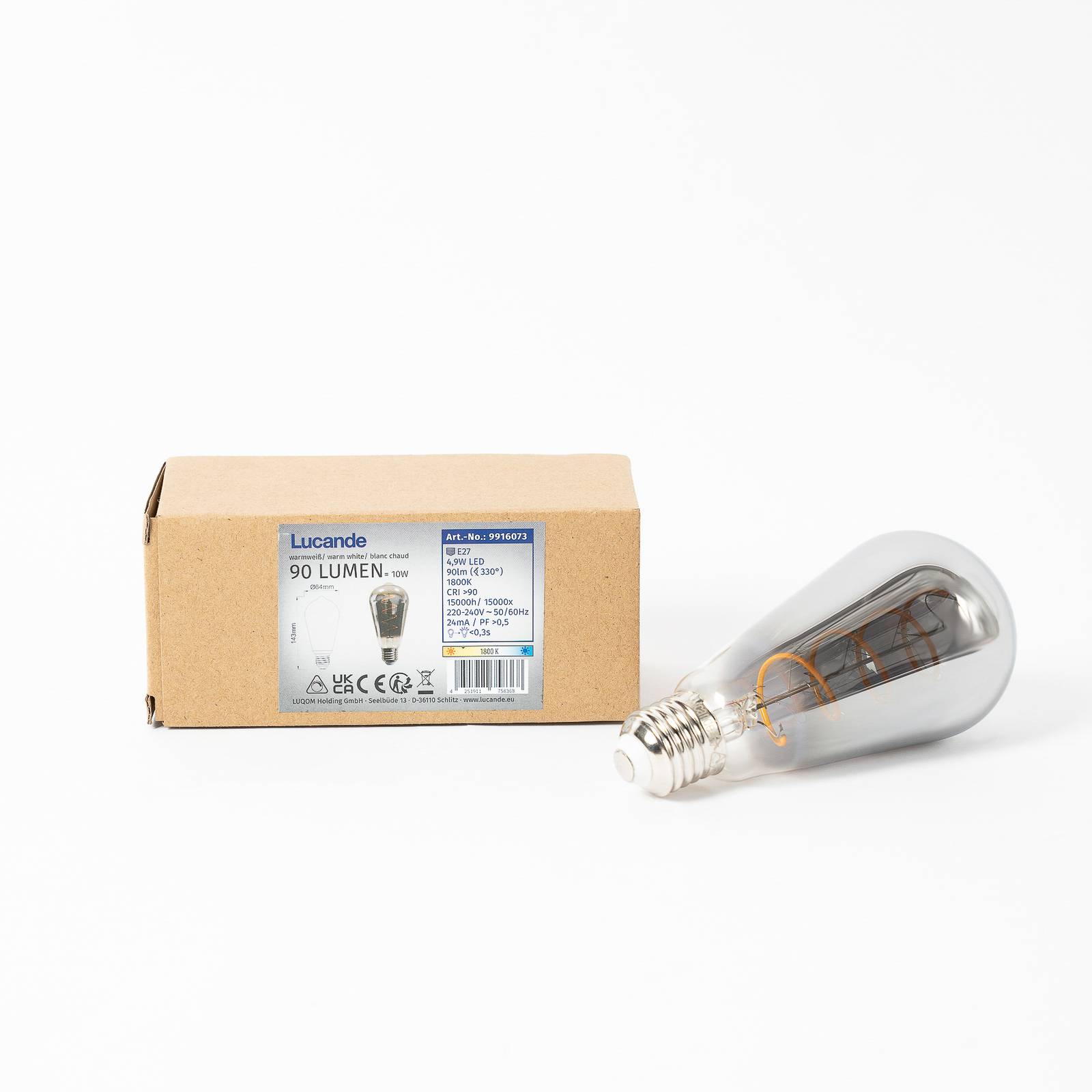 Żarówka rustykalna LED E27 4,9W, 1800K, 90 lumenów, dymna