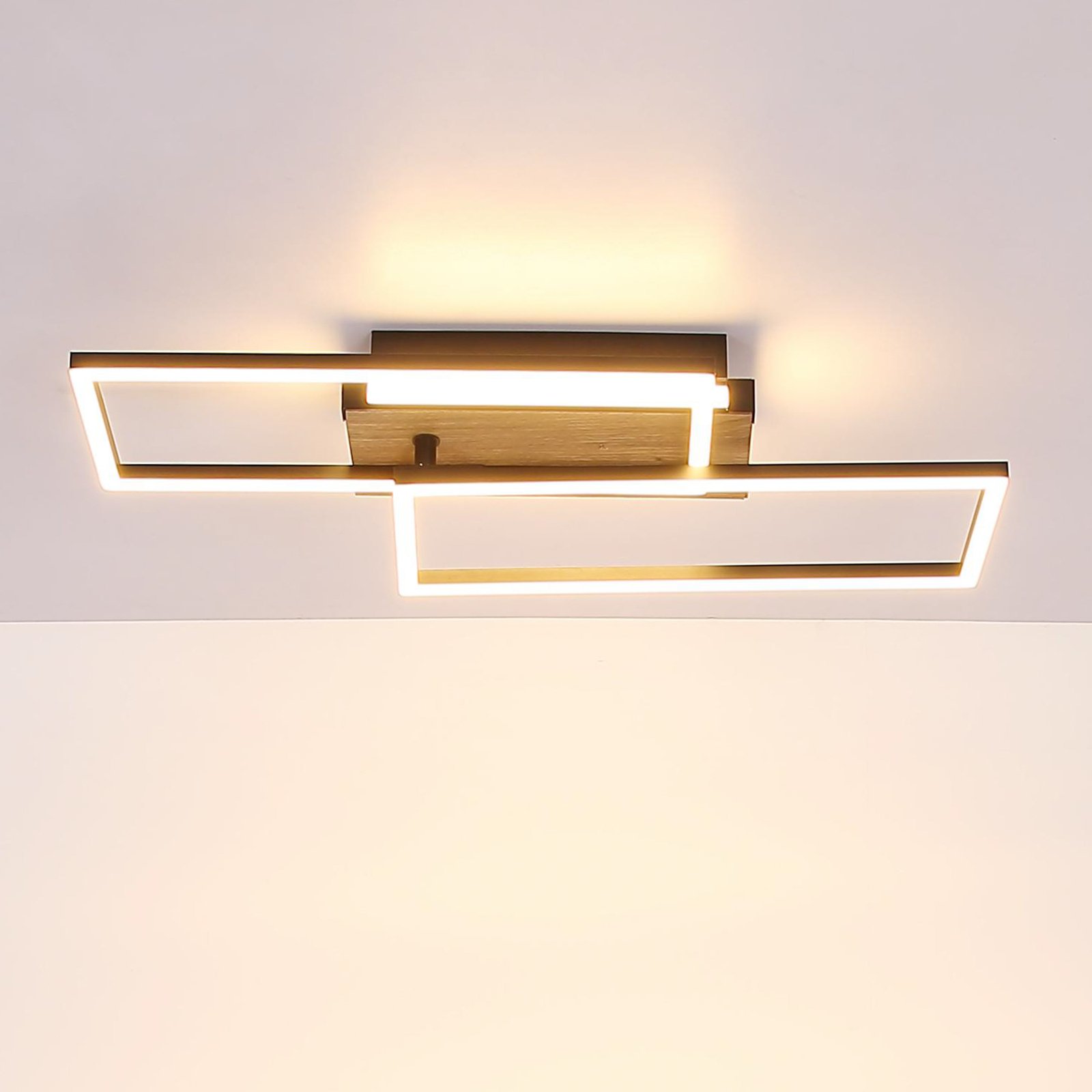 Plafón LED Colli, anchura 49 cm, madera oscura, madera