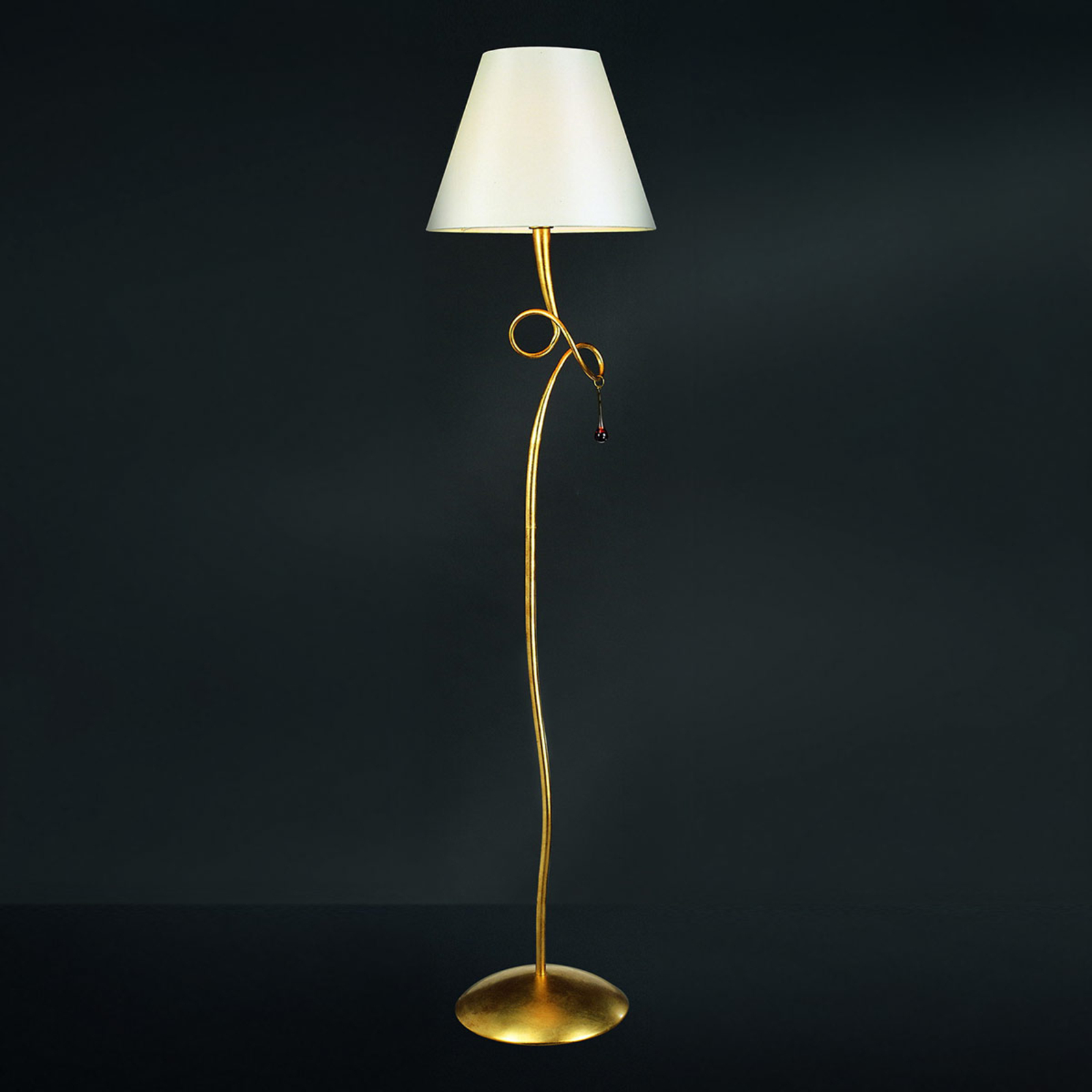 Lampada da terra Paola con paralume tessile oro