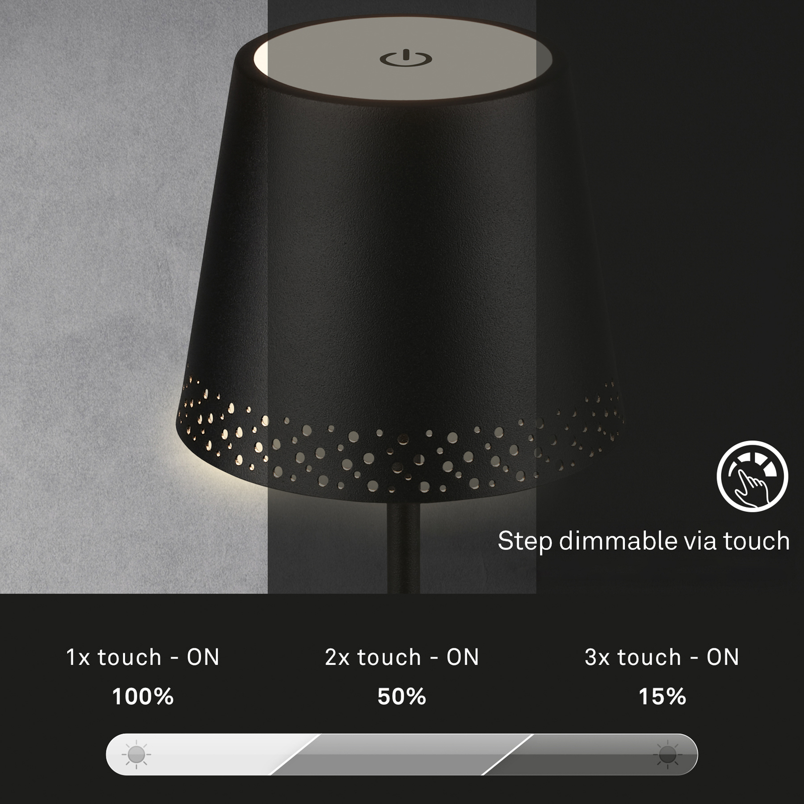LED stolní lampa Kiki s baterií 3 000K, černá