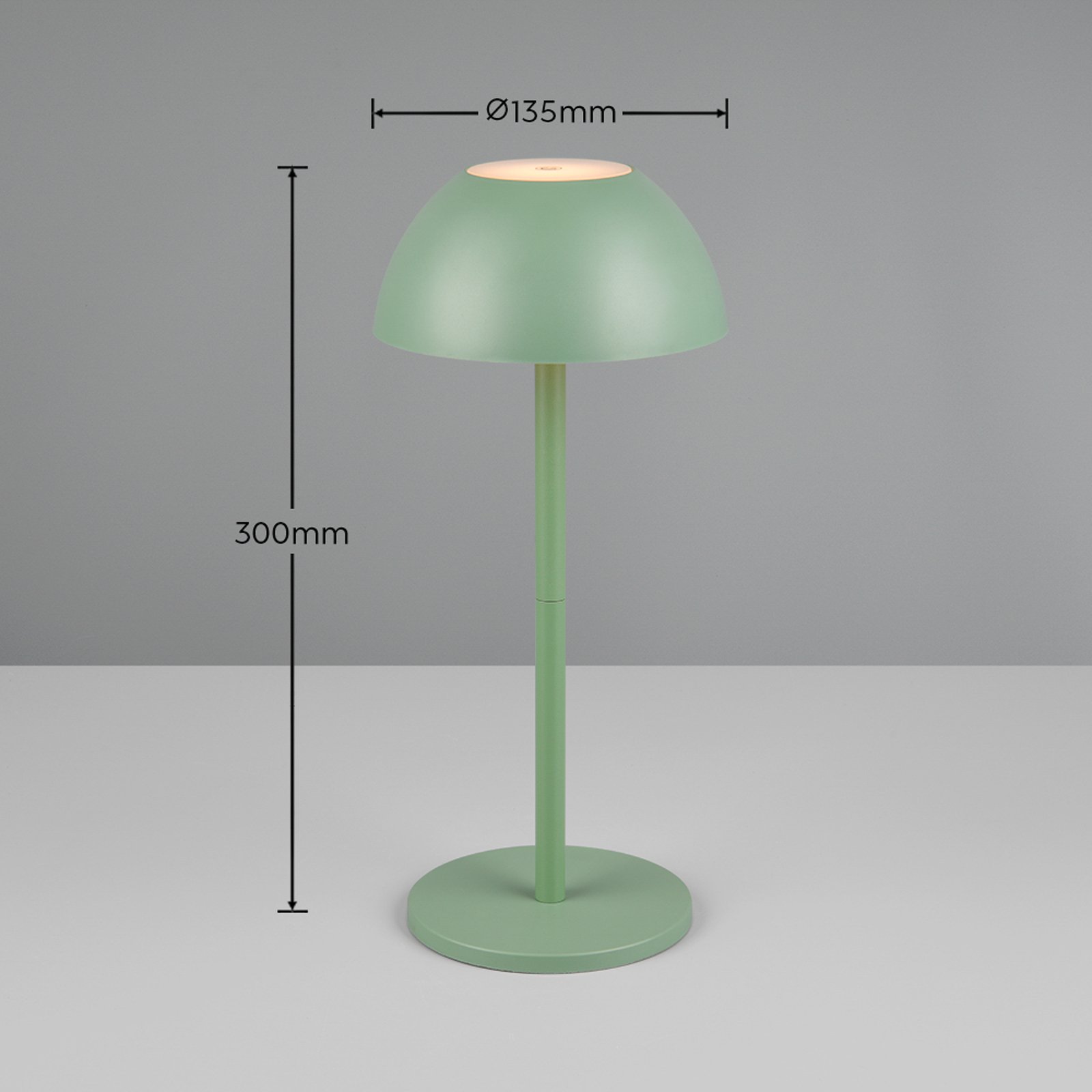 Ricardo ladattava LED-pöytävalaisin, vihreä, korkeus 30 cm, muovia