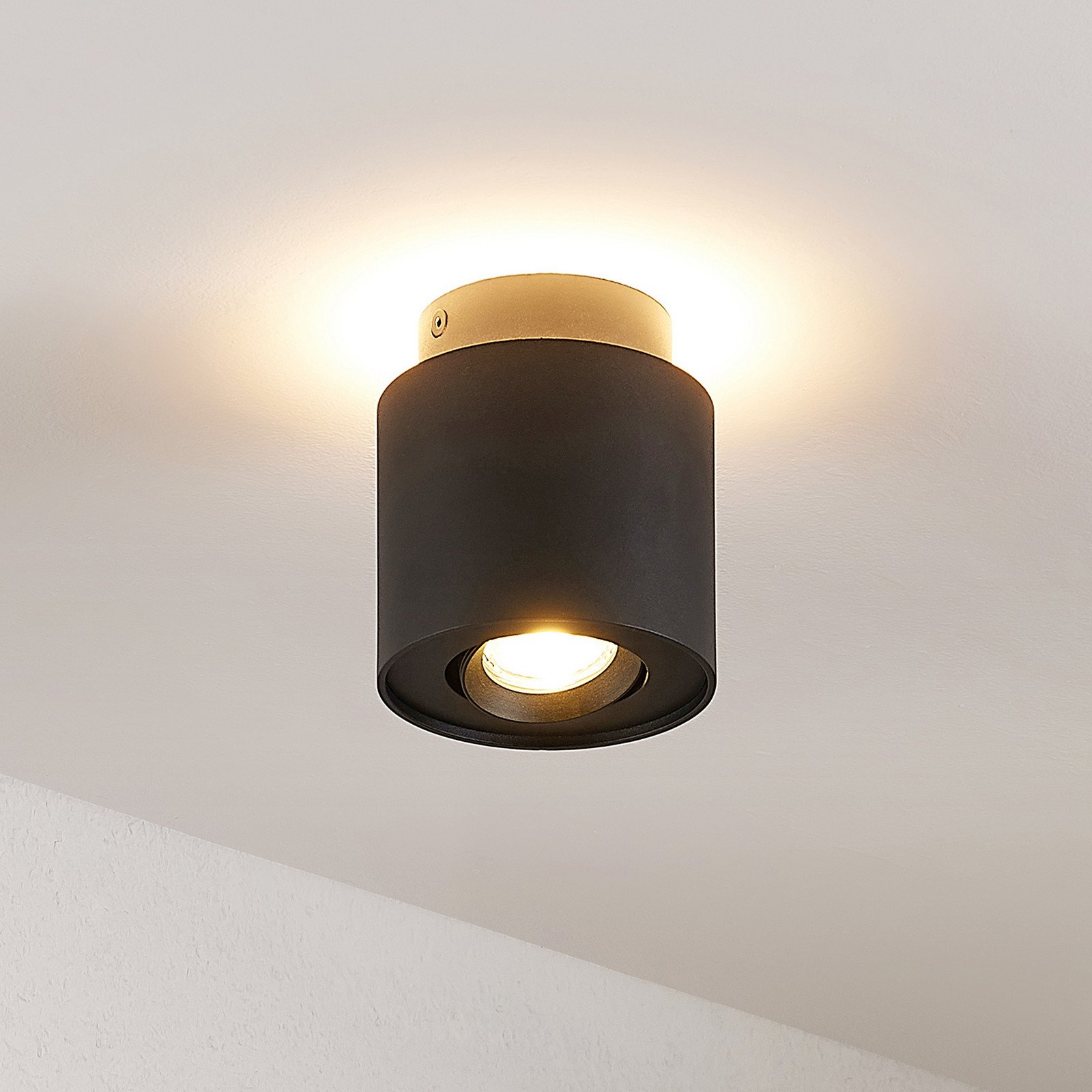 Arcchio plafonieră Walisa Ø 10 cm negru metal GU10 - Camera de zi / sufragerie - modern - negru RAL 9004 - Aluminiu
