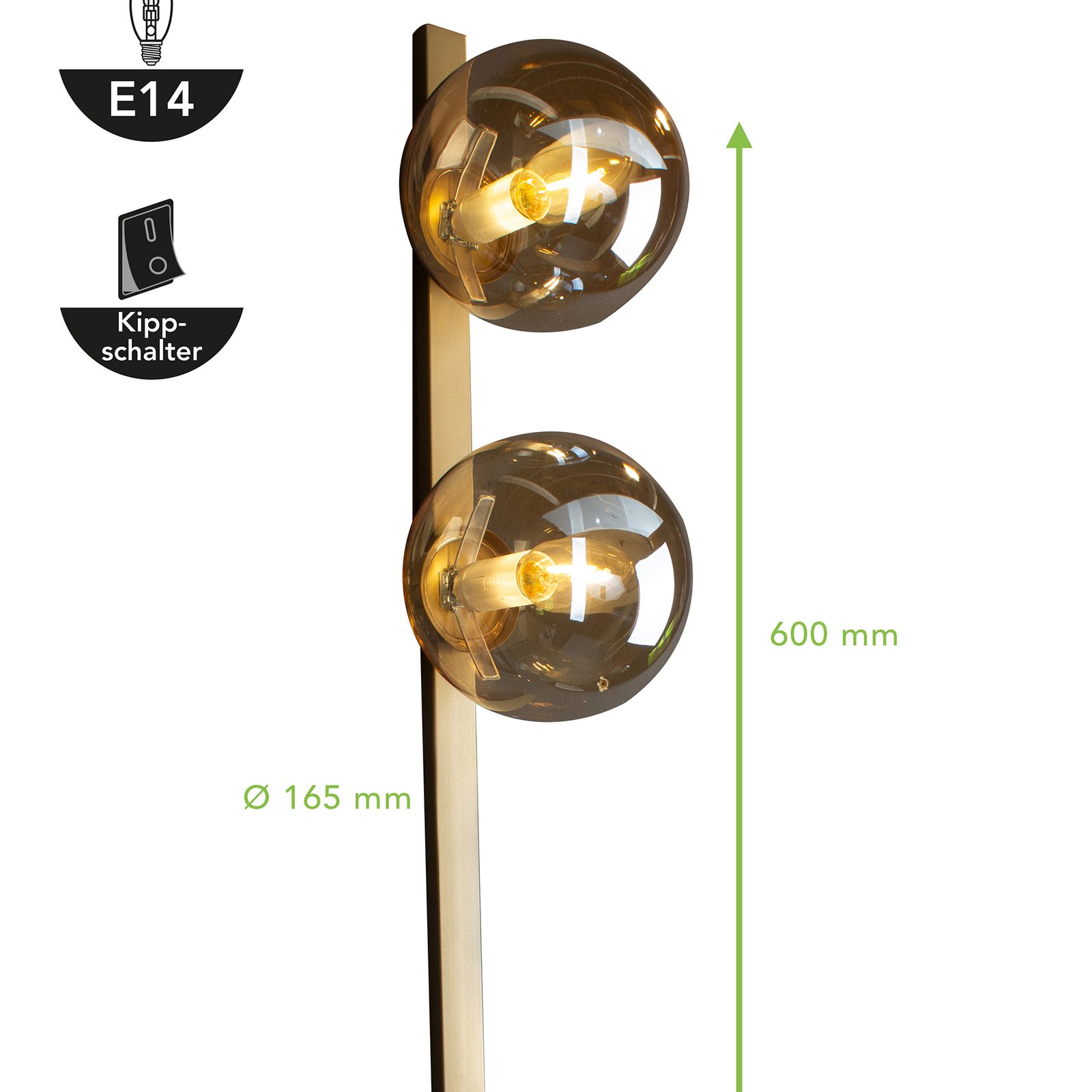 Pluto wall light, 2-bulb, gold
