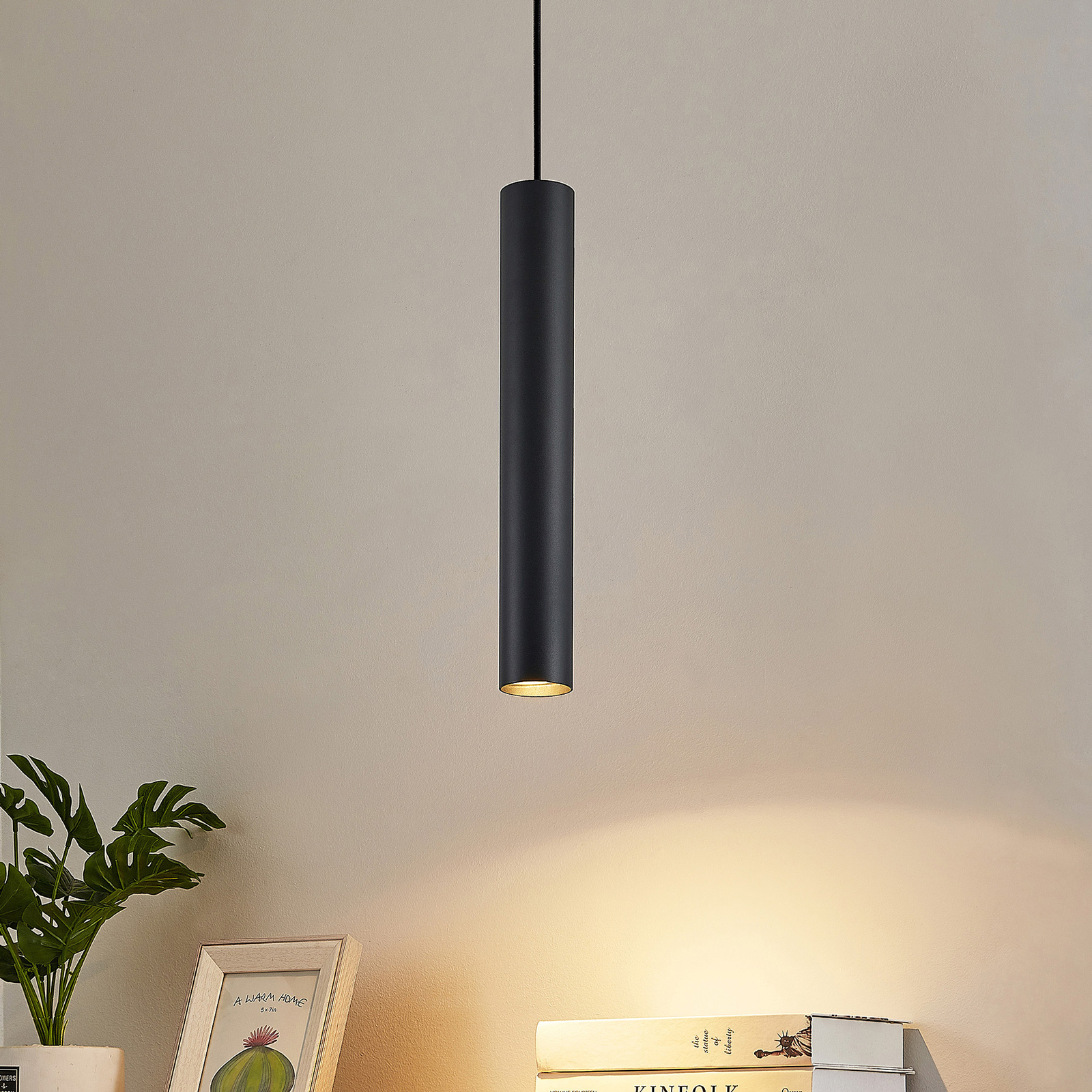 Hanglamp Lindby Linaro, 40 cm, zwart, 1-fase, Ø 6 cm