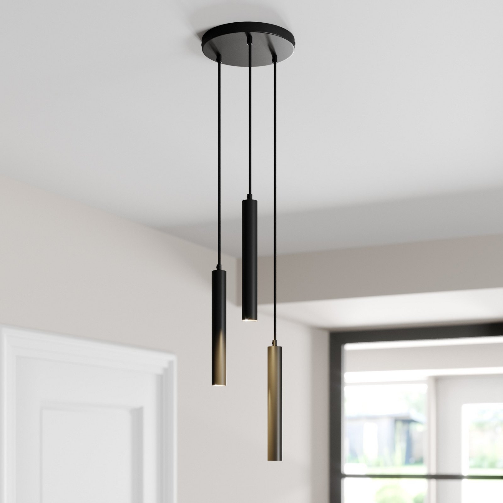 Arcchio Lampă suspendată LED Franka 3 becuri Ø 24 cm negru - Camera de zi / sufragerie - modern - negru (RAL 9005) - Metal