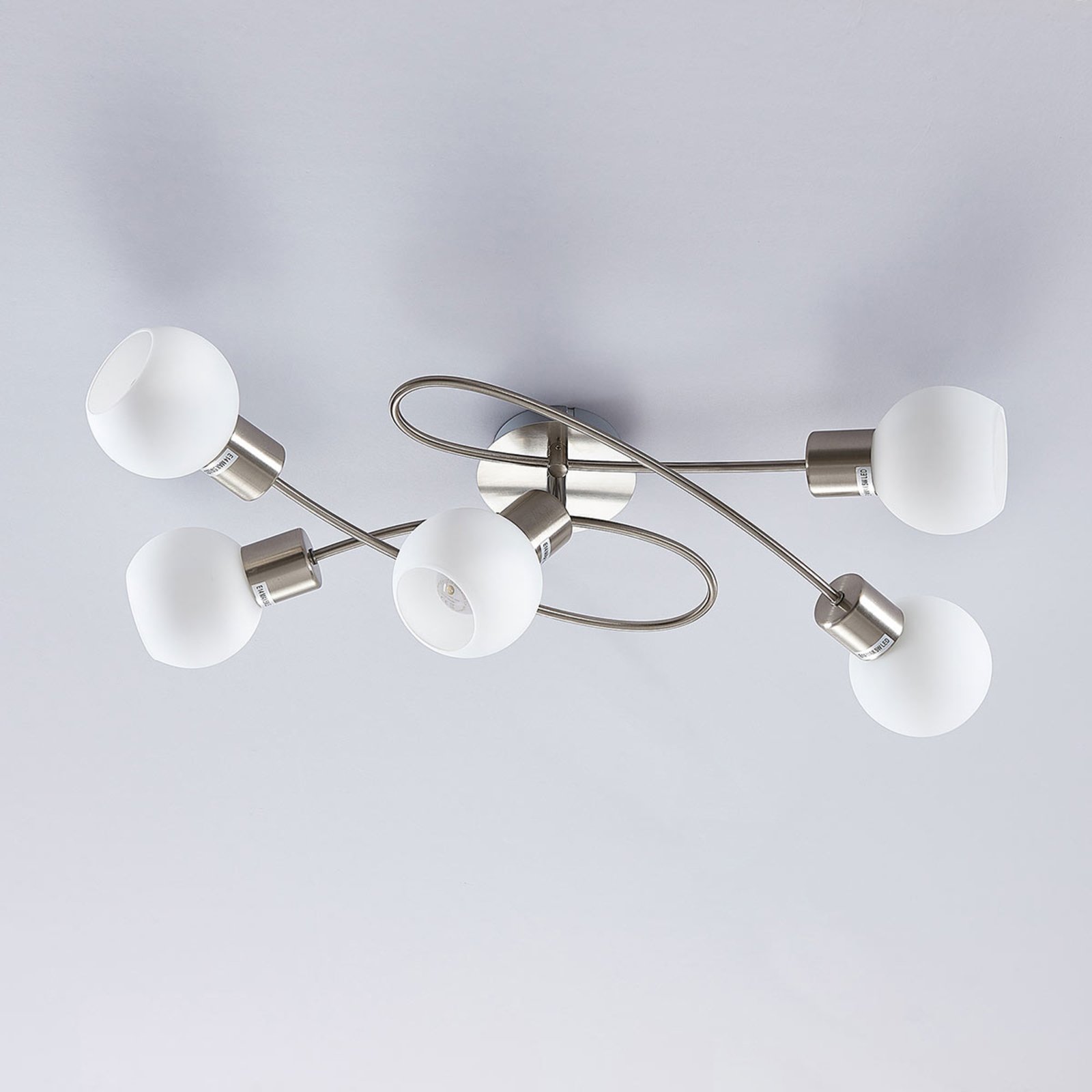 Plafondlamp Elaina 5-lamps langwerpig mat nikkel