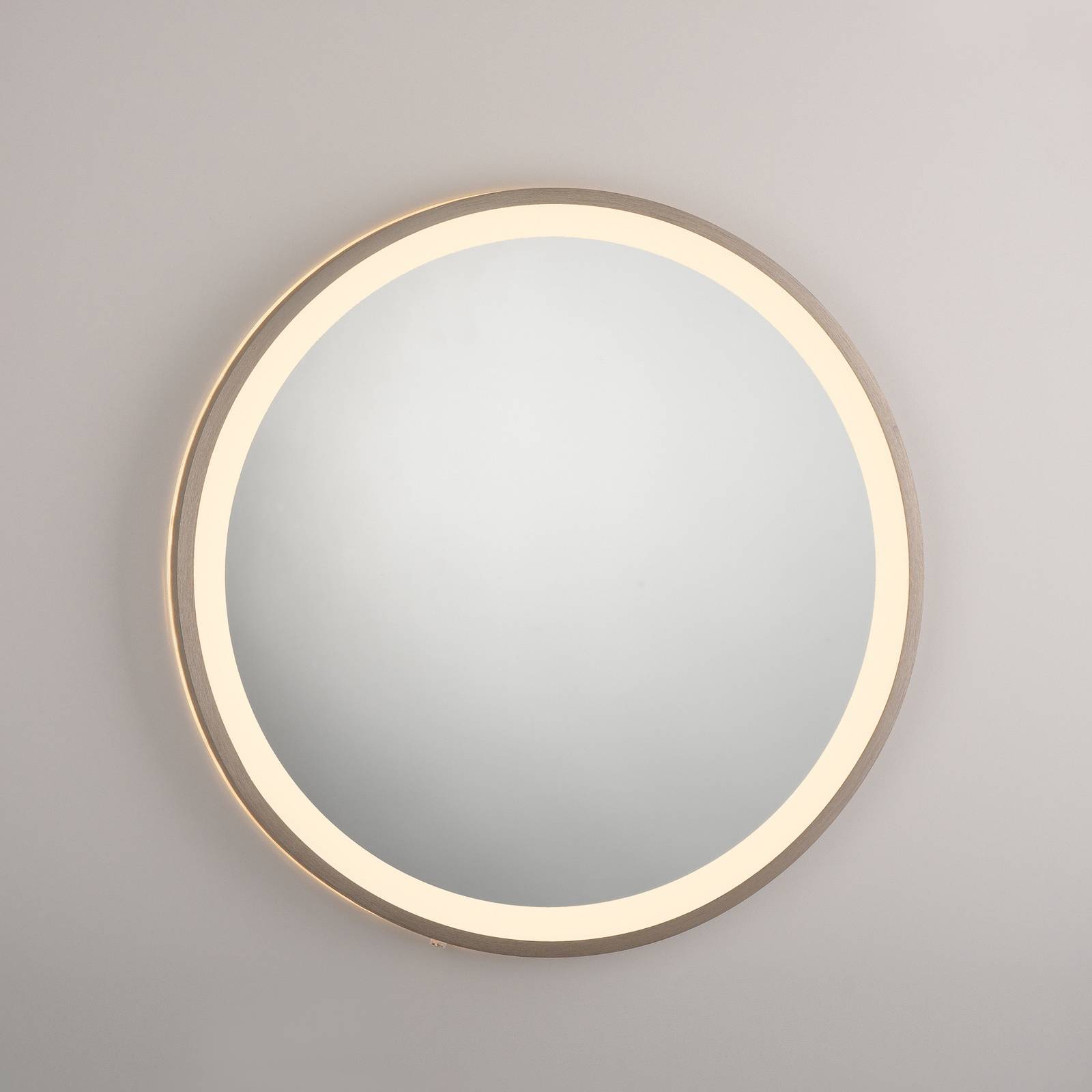 Lustro ścienne LED VIDRO, brązowe, Ø 46 cm, metal/szkło, przełącznik