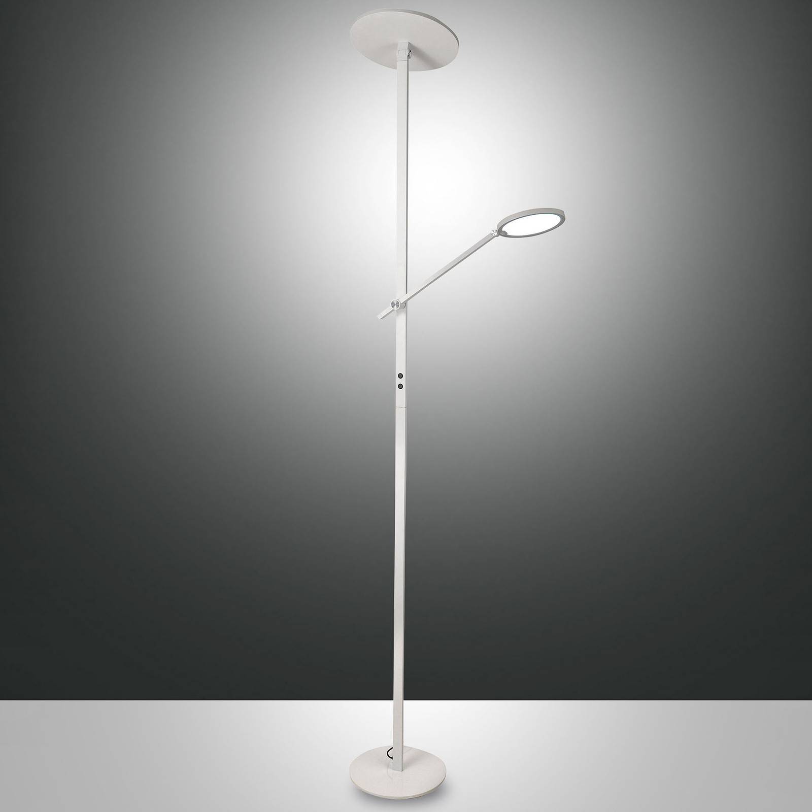 Fabas Luce LED-golvlampa Regina med läsarm 2 lampor vit