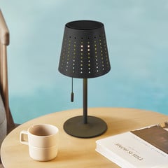 Lindby LED-solcellebordlampe Hilario, sort, jern, genopladeligt batteri