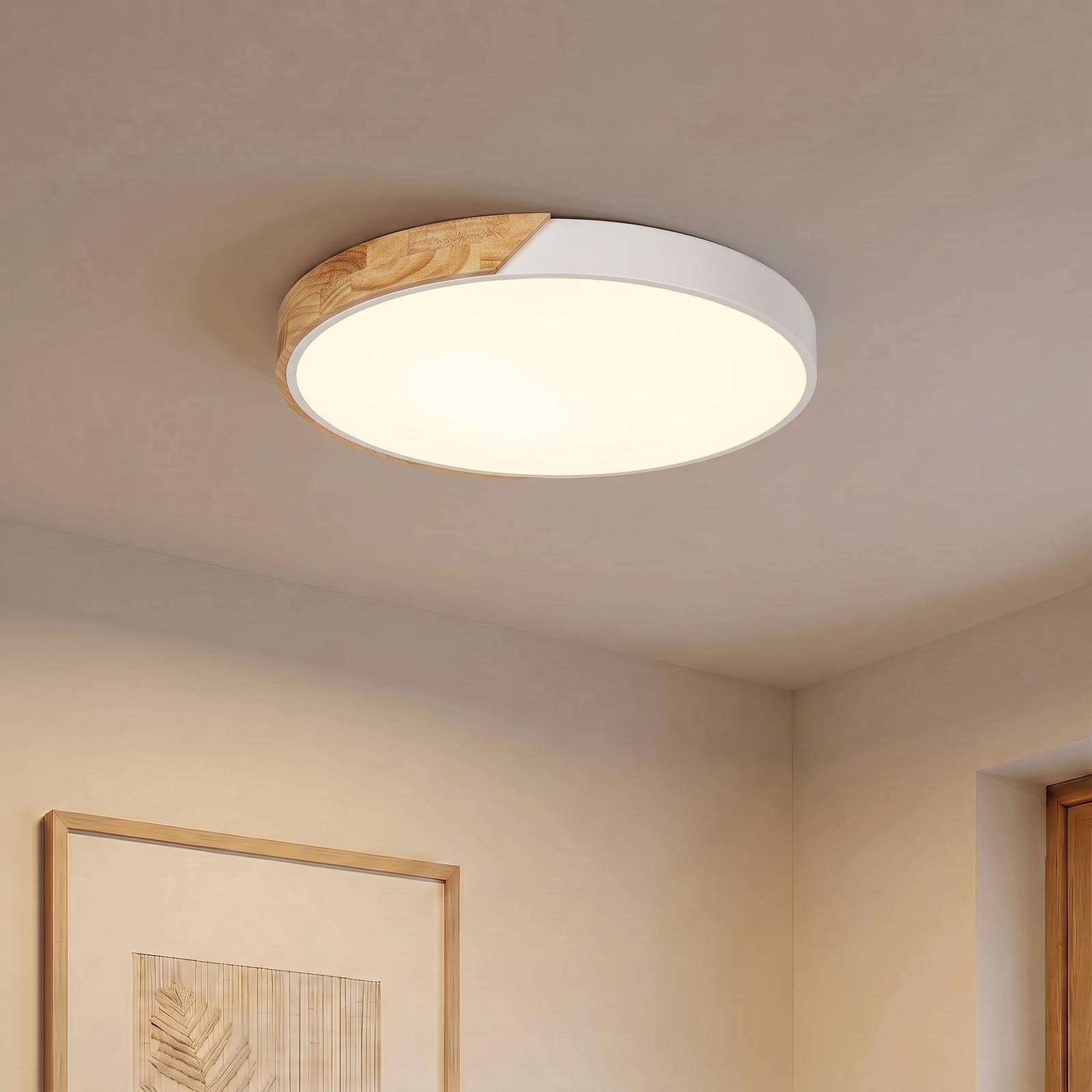 Plafonnier LED Lynorri, Ø 51 cm, finition bois, blanc - PRIOS Plafonnier LED Lynorri, Ø 51 cm, finition bois, blanc - PRIOS