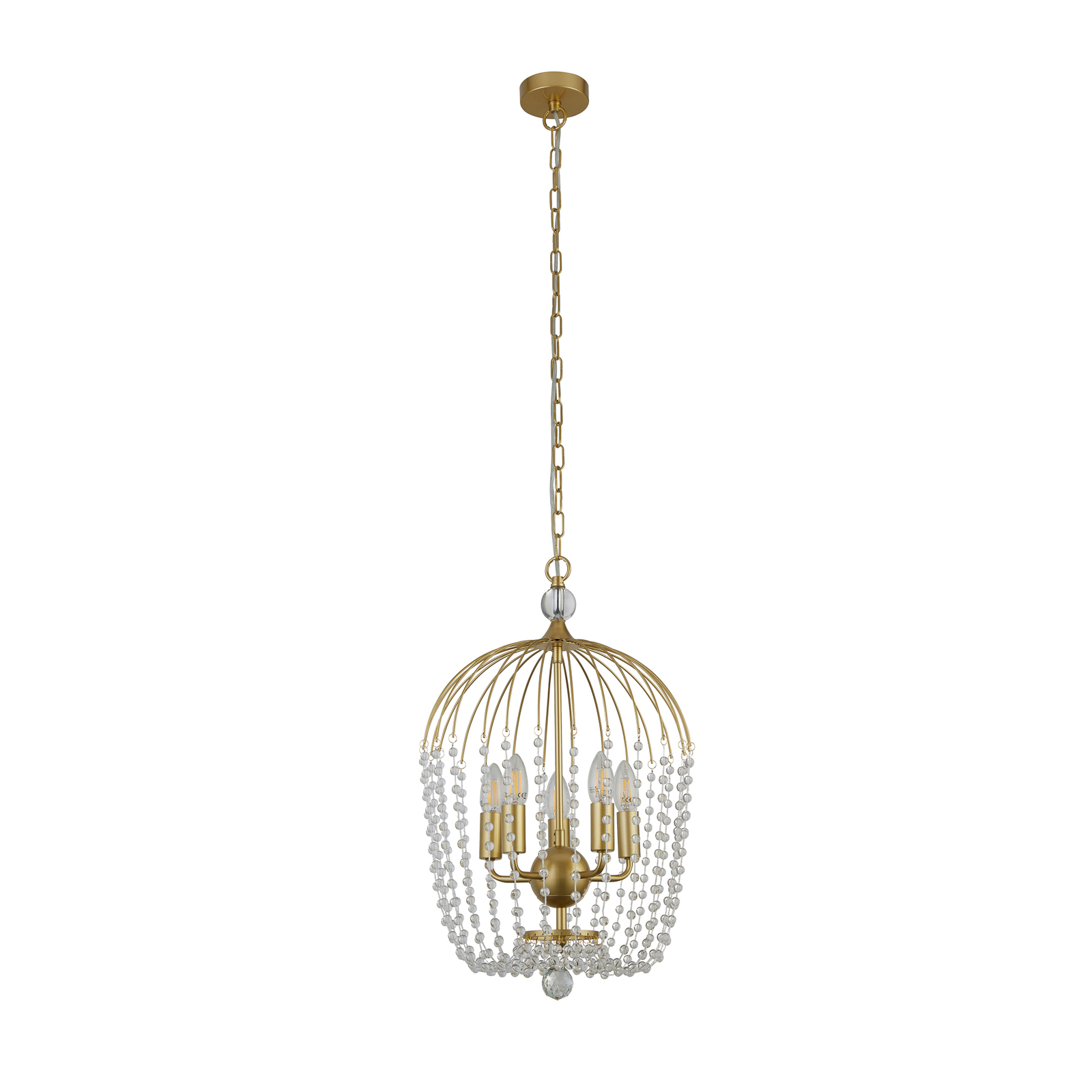 Shower pendant light, gold/clear, crystal glass, E14, Ø 36 cm