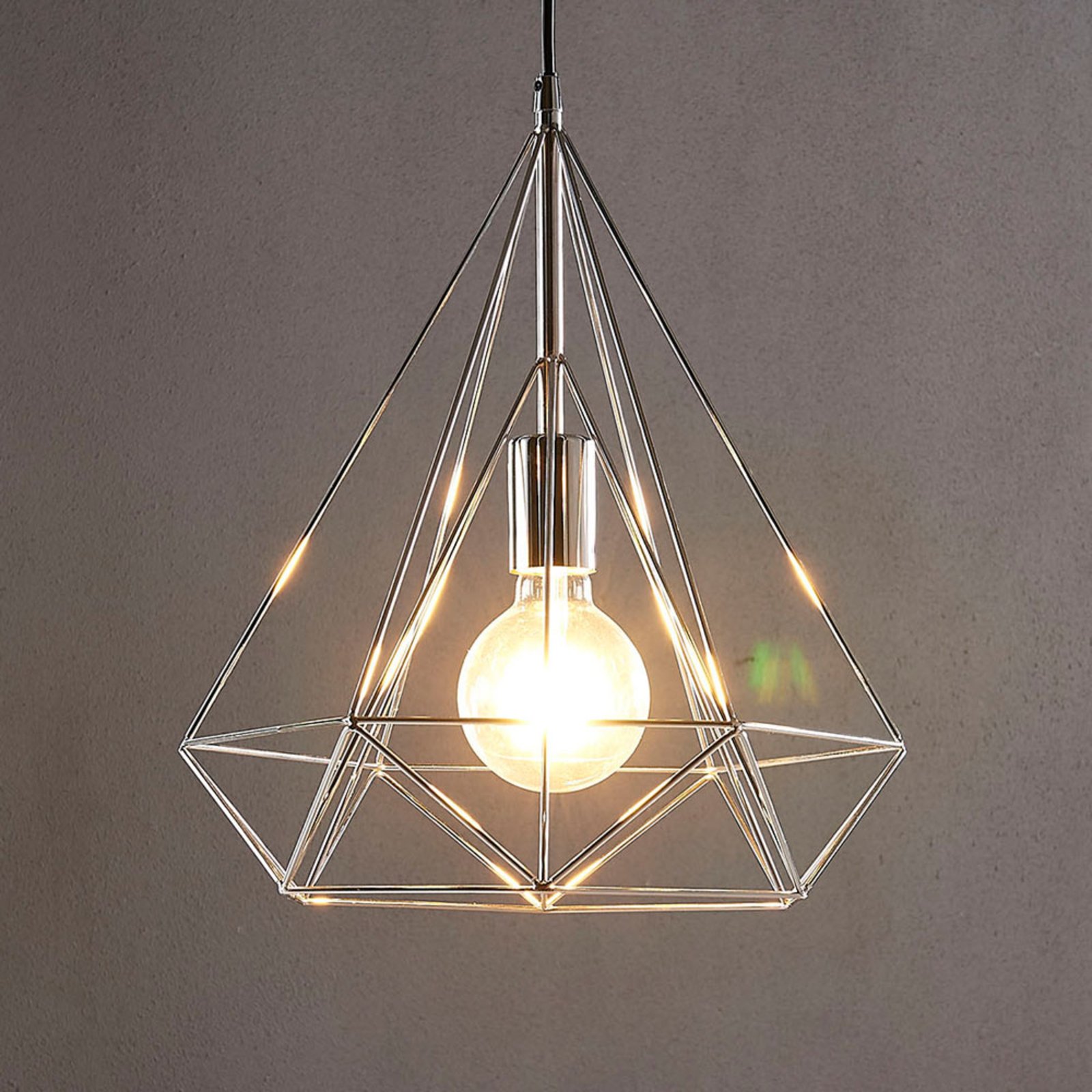 Chrome-plated pendant light Nael in cage shape