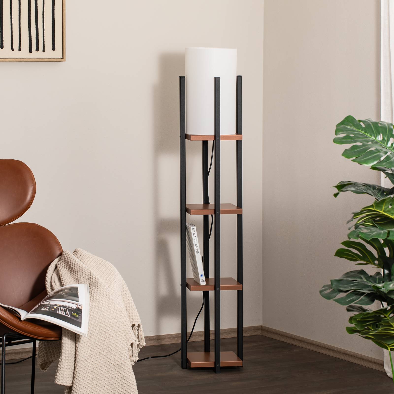 Stehleuchte Shelf, schwarz/kupfer, Stoff, Höhe 130 cm, E27 günstig online kaufen