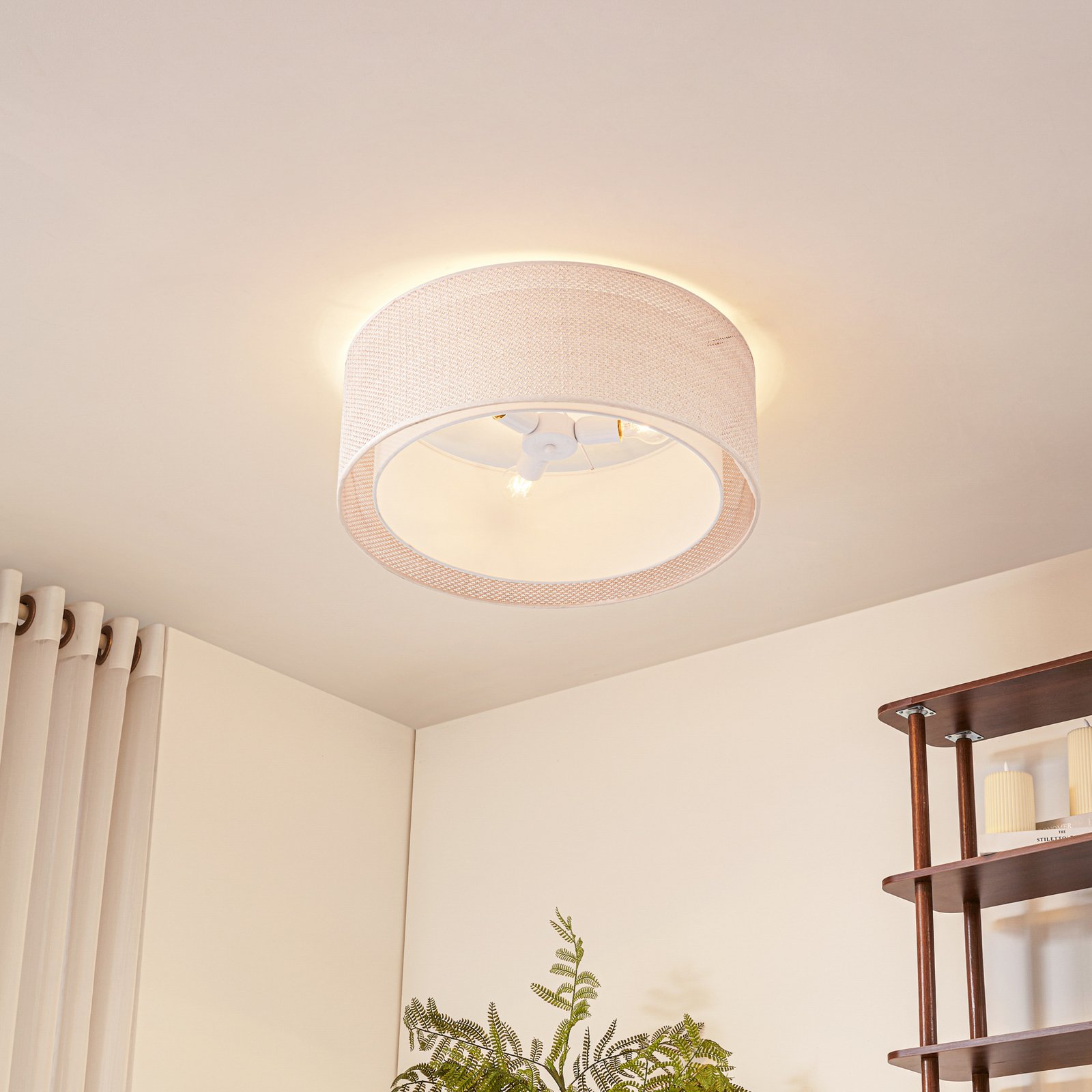 Lindby Deckenleuchte Soula, Ø 60 cm, beige, Kunststoff, E27
