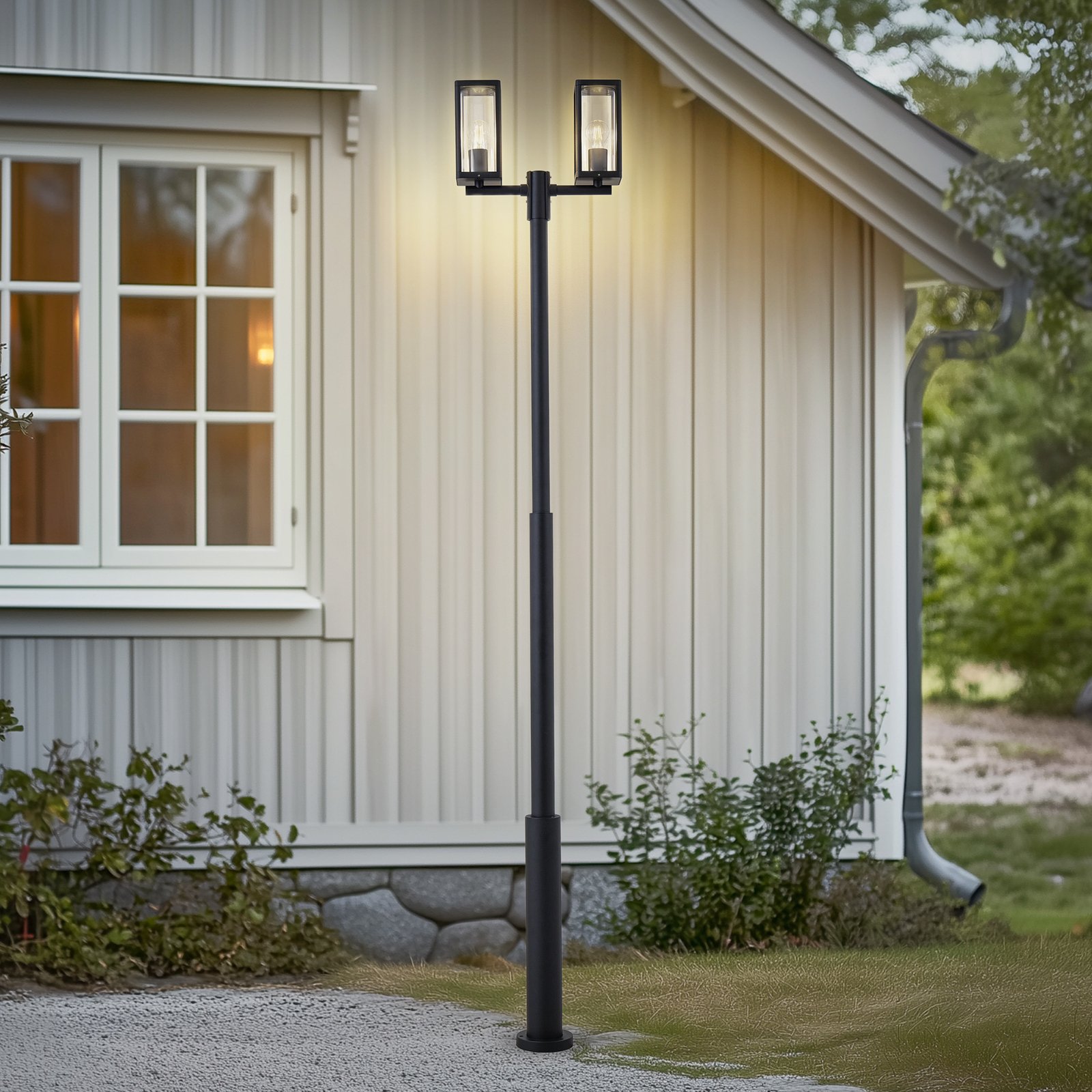 Lucande luminaire d'extérieur Siveta, 240 cm, à 2 lampes, noir, alu