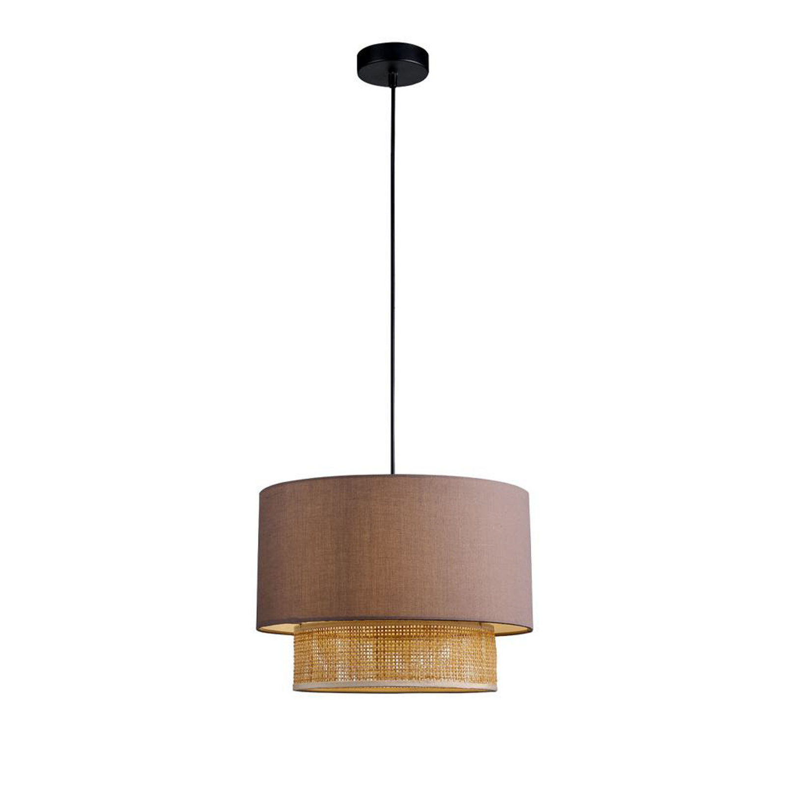 Żyrandol Rika, Ø 34 cm, szary/naturalny, tkanina/rattan