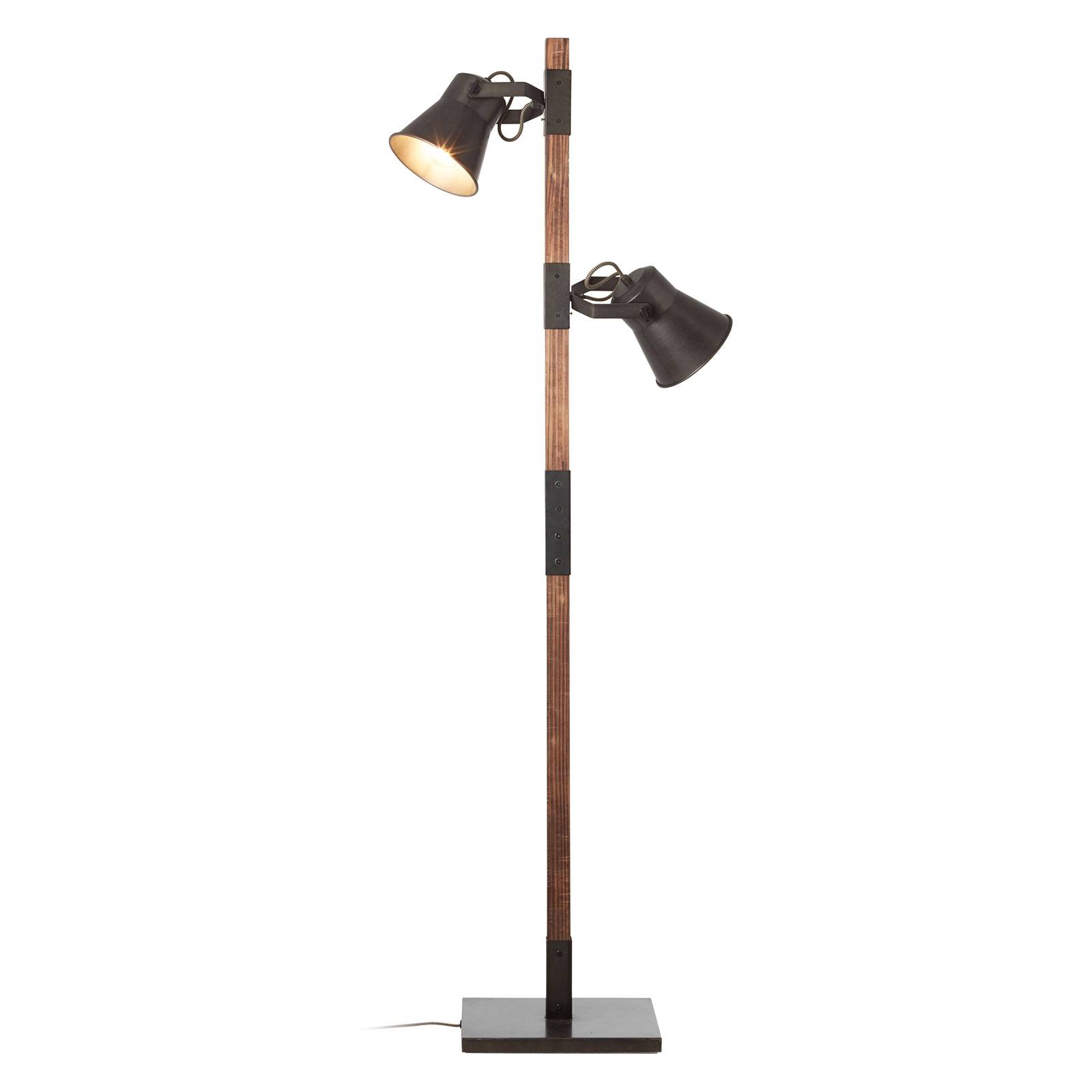 Lampa podłogowa Plow 2 spoty, czarna/ciemne drewno