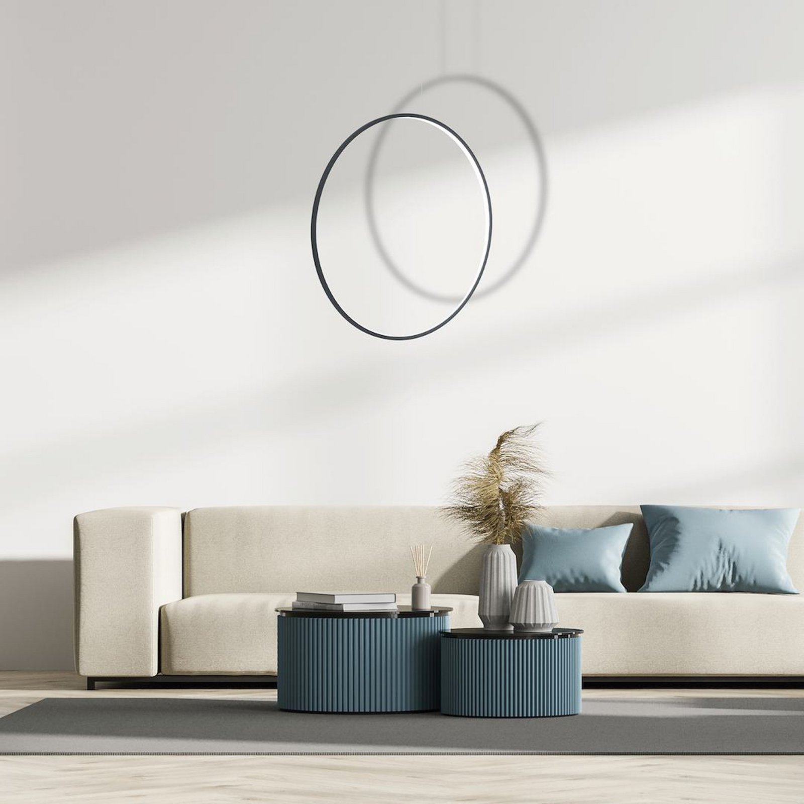 LED-Hängeleuchte Saturno vertikal, schwarz, Ø 80 cm, Metall