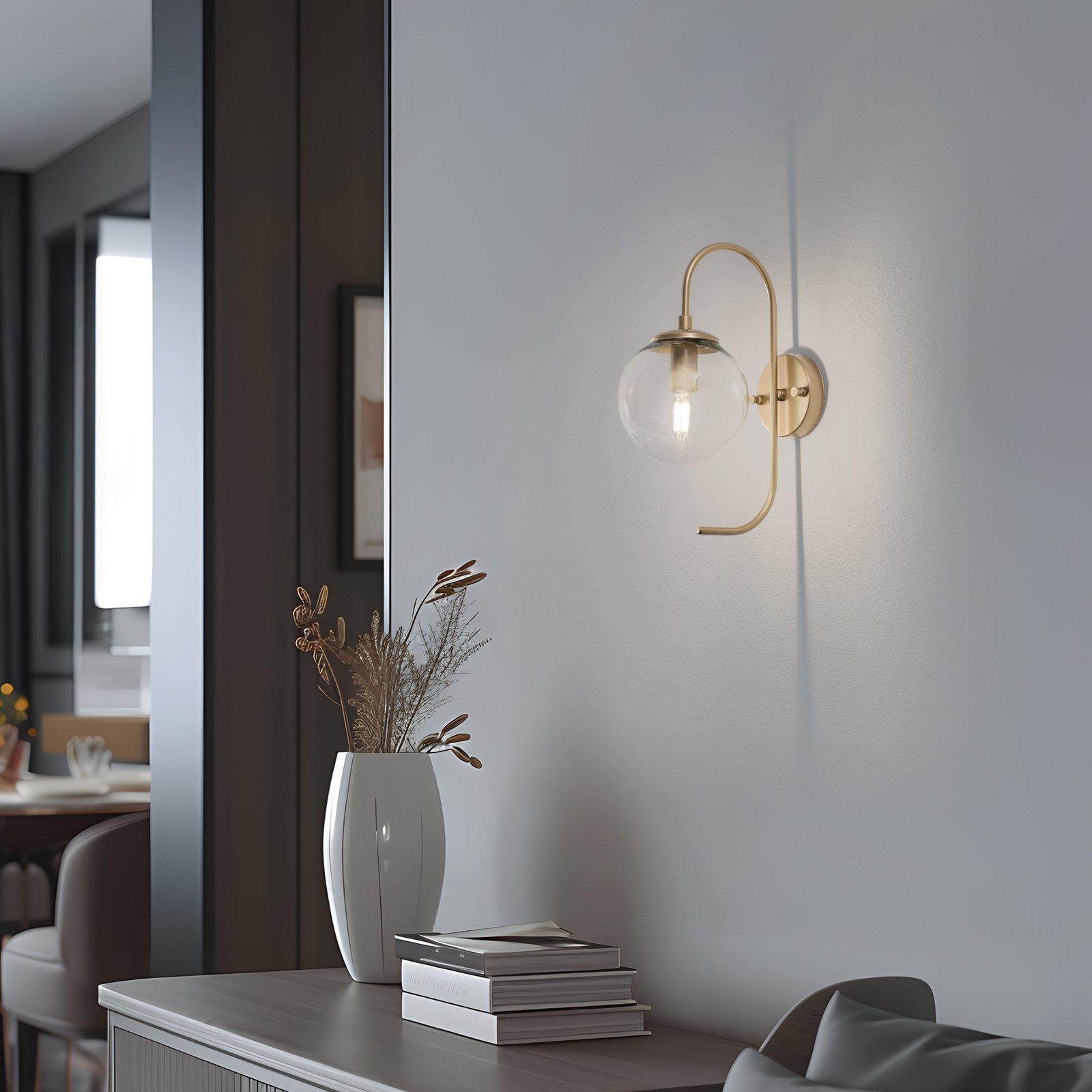 Vegglampe Jewel, gullfarget, glass, høyde 36 cm, E14