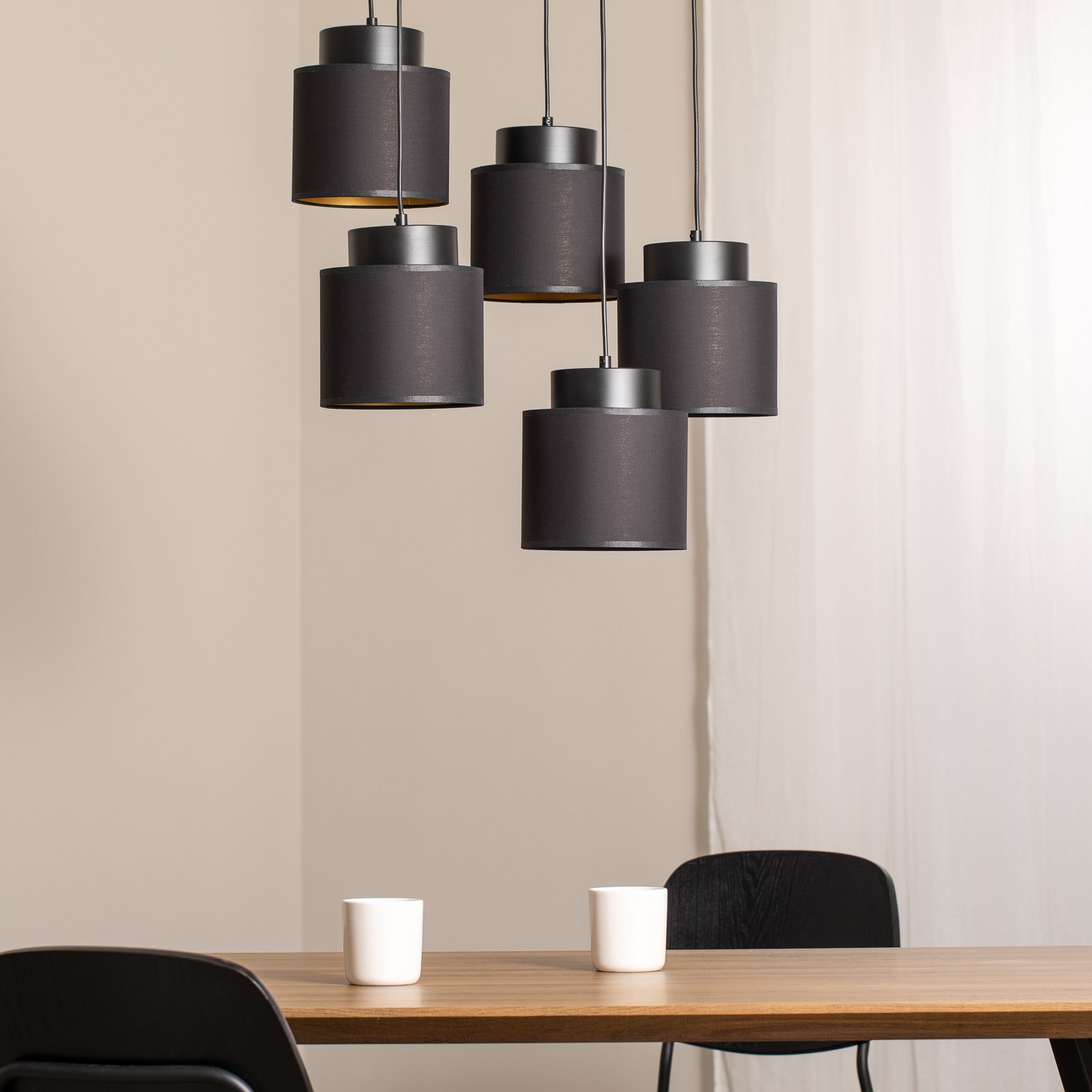 Pendellampe Soho zylindrisch rund 5fl schwarz/gold