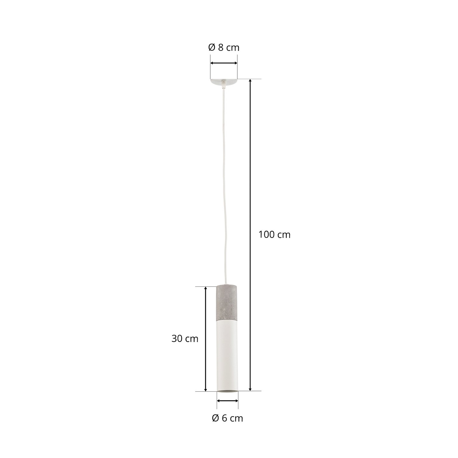 Hengelampe Tube, betong, hvit, 1 lyskilde