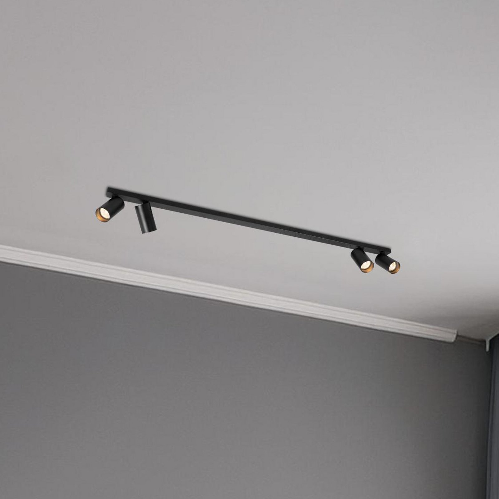 Hero downlight, black, 4-bulb, 120 cm, metal, GU10