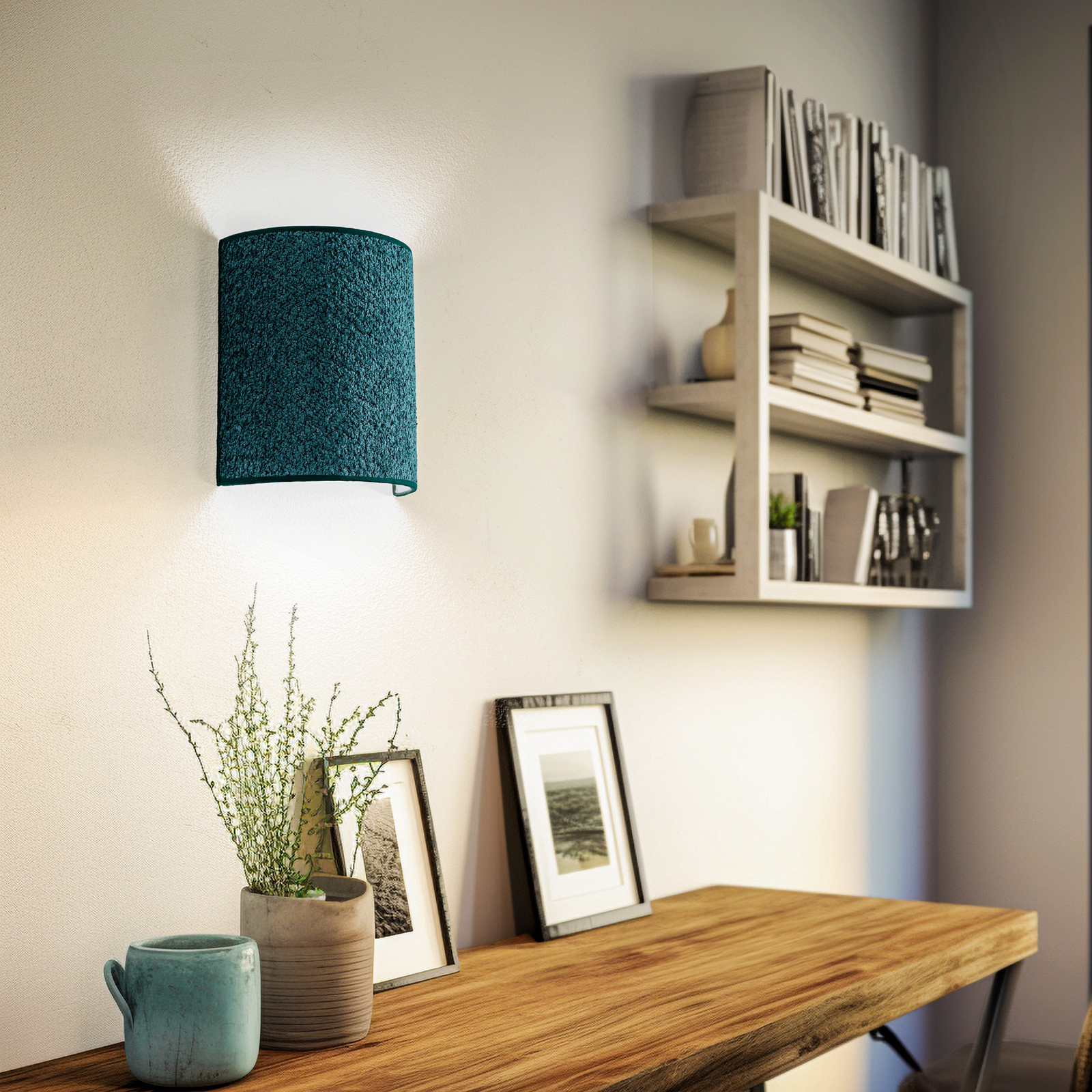 Wandlamp Boucle van stof, donkergroen