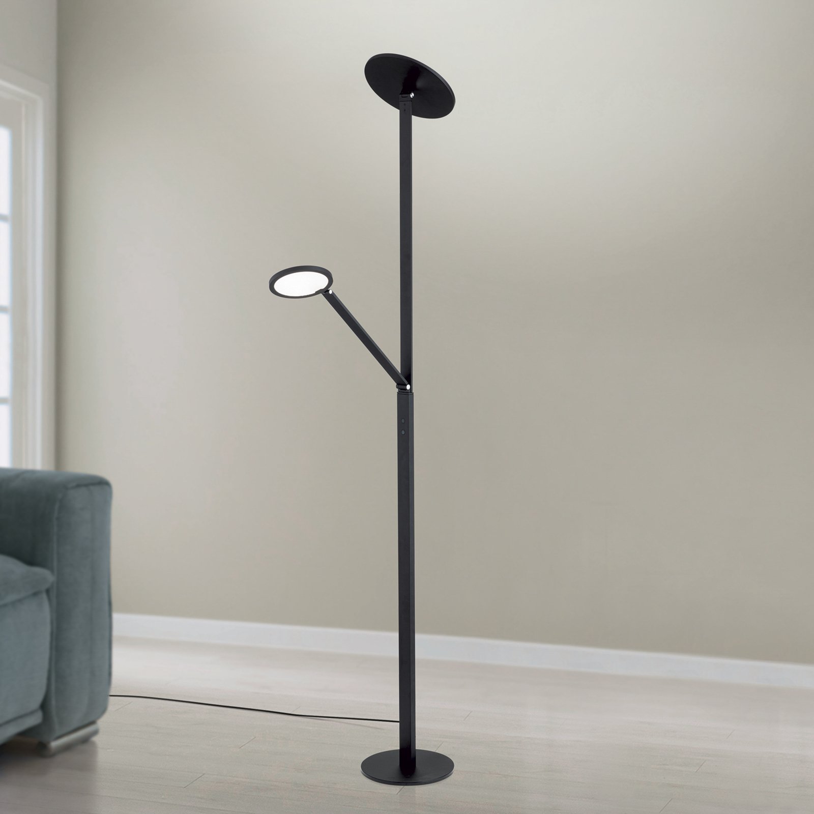 Candeeiro de pé LED Fati, altura 181 cm, alumínio, luz de leitura,