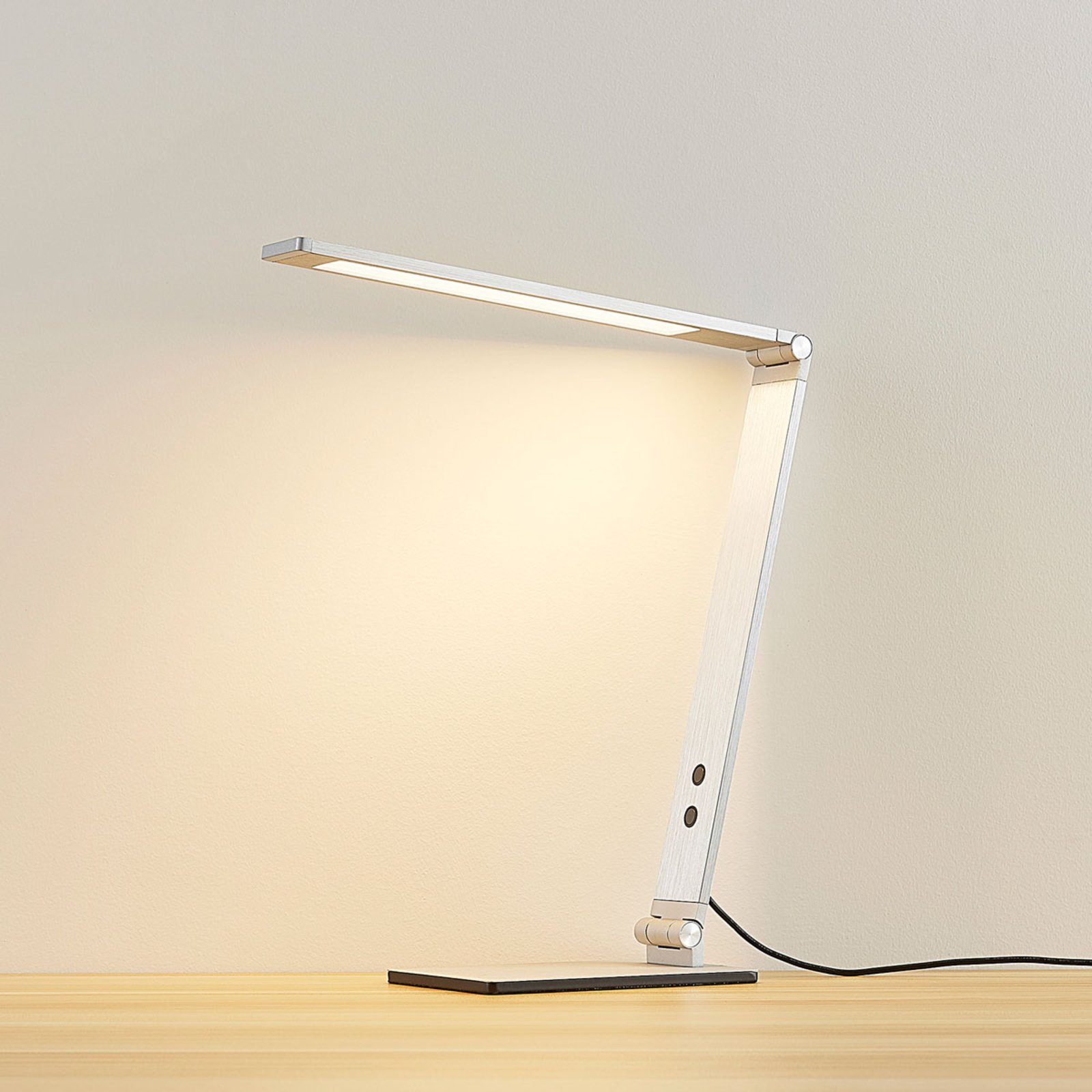 Lampa biurkowa LED Nicano, aluminium, ściemniacz