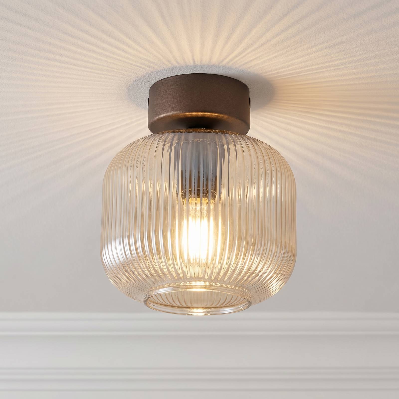 TK Lighting Plafonnier Salvia, marron/cognac, verre, Ø 15 cm, E14