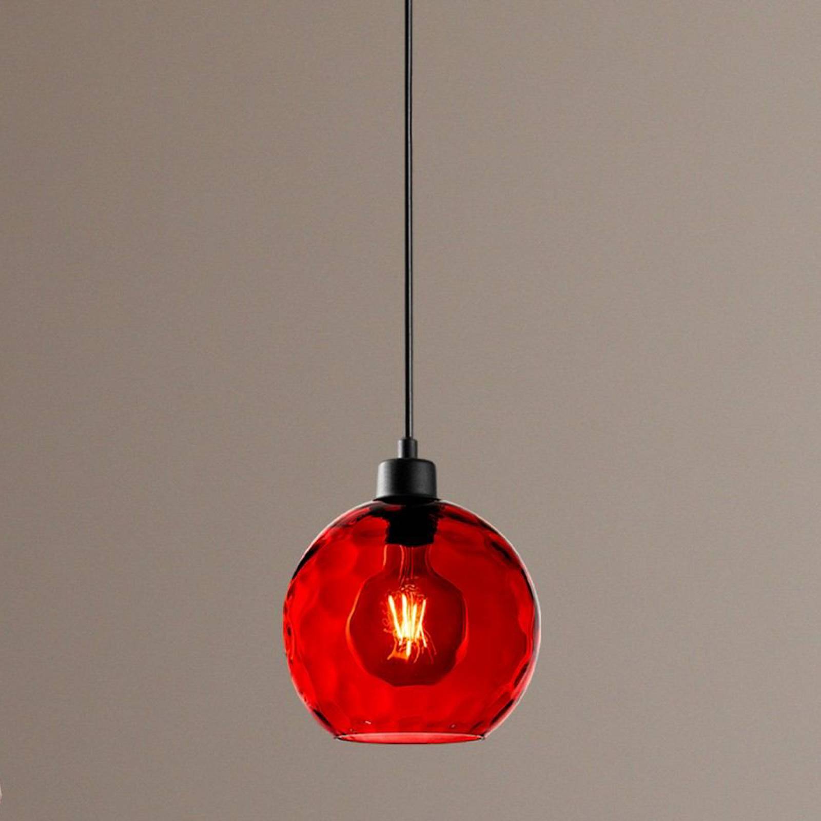 Lampa wisząca Benek, czerwona, szkło, Ø 20 cm, E27