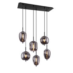 Hængelampe Blacky, sort/røggrå, længde 80 cm, 6 lyskilder.