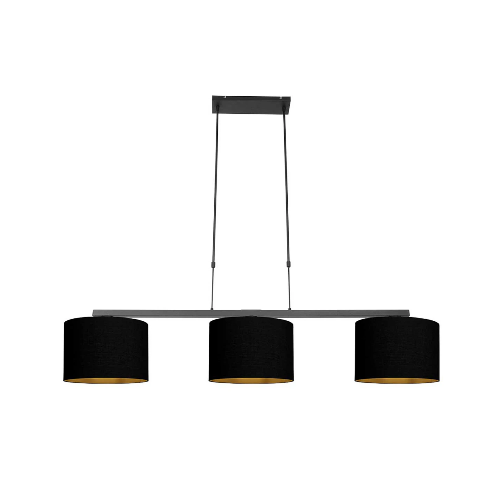 Lámpara colgante Stang, negro/negro-dorado, longitud 140 cm, 3 luces.