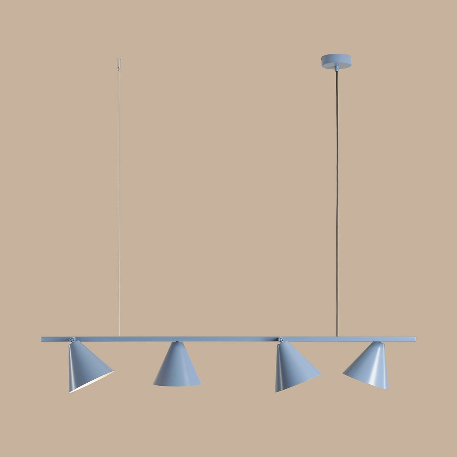 Pendant light, Form 4, blue, metal, 4-bulb, cone, E27