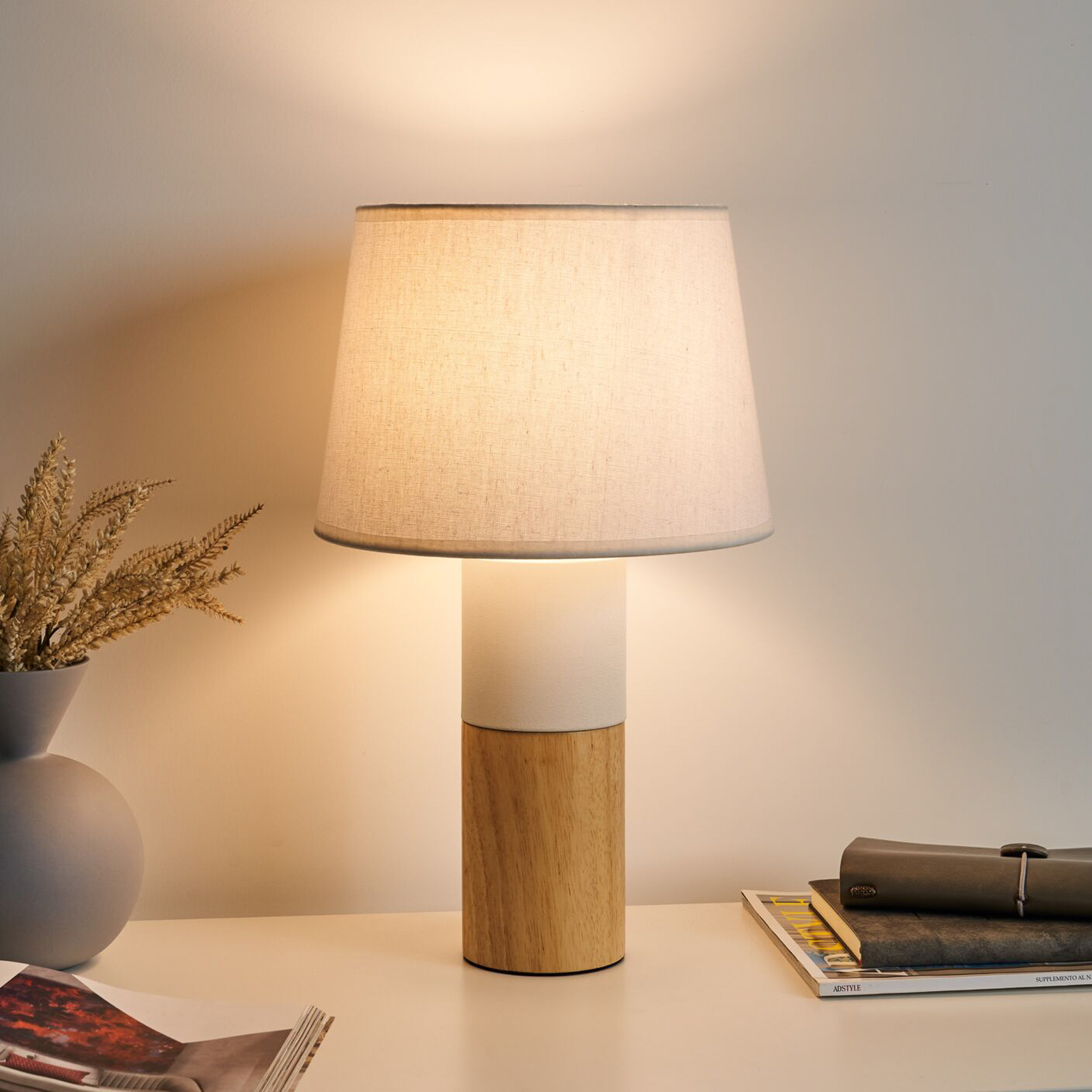 Pauleen Woody Elegance lámpara mesa, madera/tejido